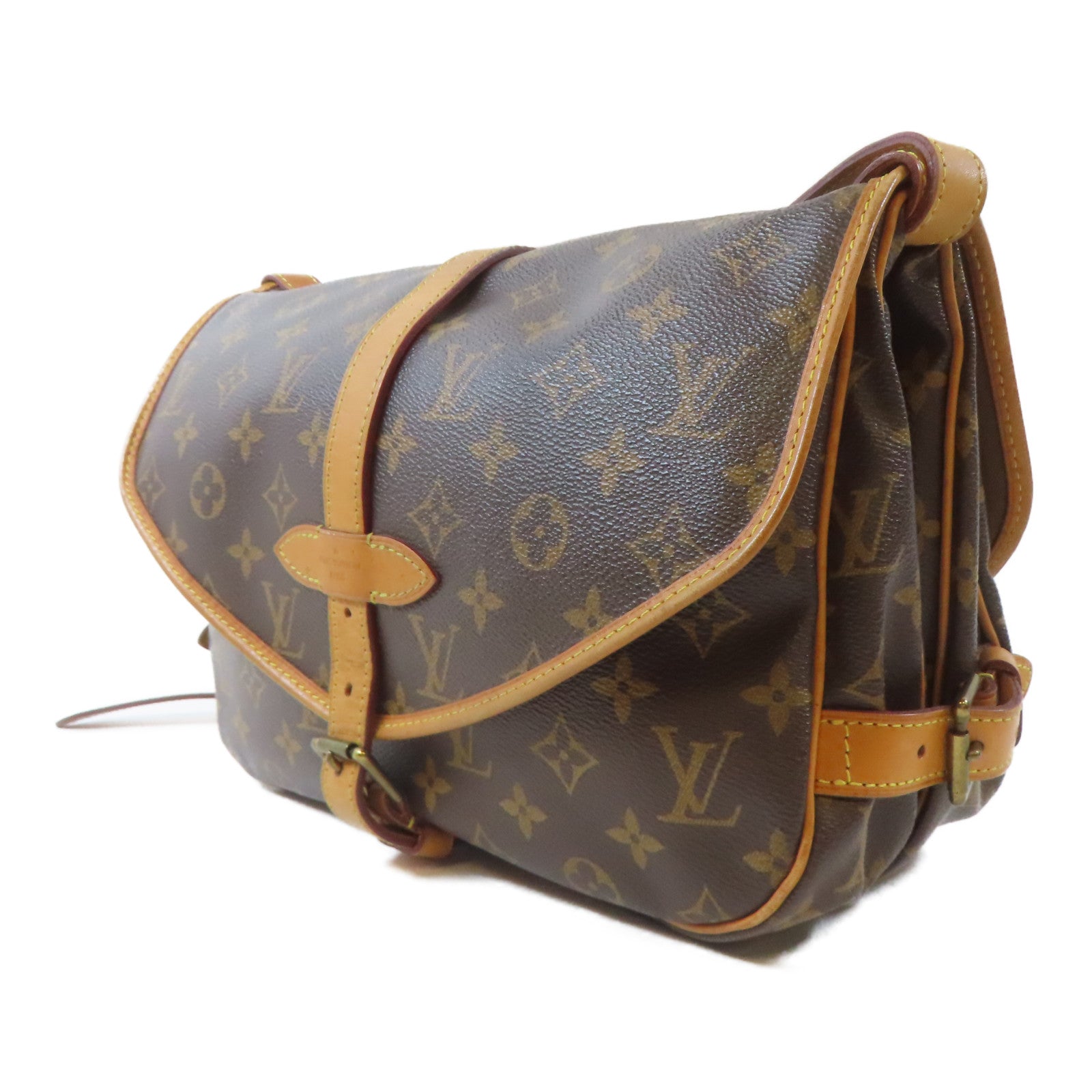 LOUIS VUITTON Monogram Saumur MM金扣肩背袋啡色
