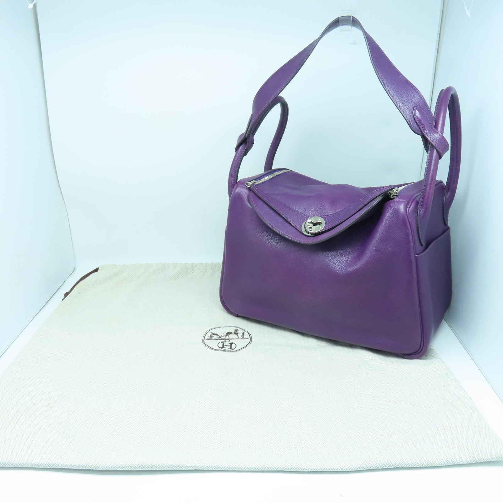 HERMES Evercolor Leather Lindy 30 Silver Buckle Handle Shoulder Backpack Alligator Purple