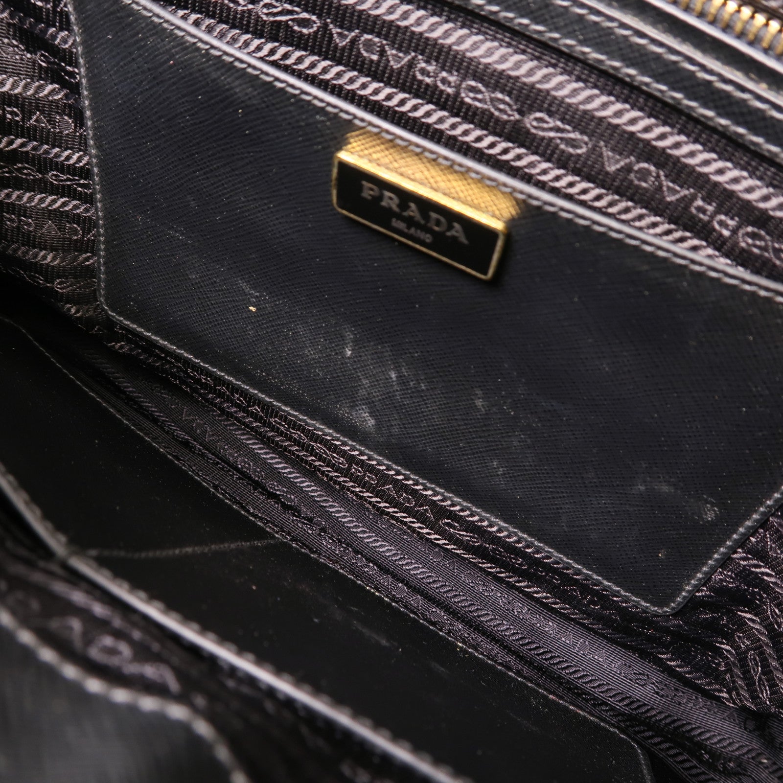 PRADA GHW Galleria 2 Way Shoulder Hand Bag BN1801 Saffiano Leather Black