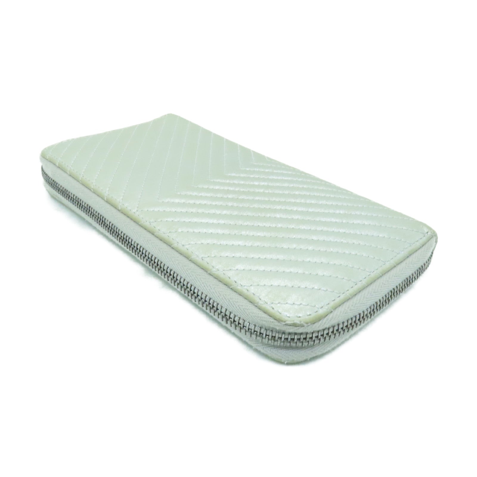 CHANEL 【激減優惠】斜紋羊皮皮革Zipped Long Wallet銀扣長錢包銀色