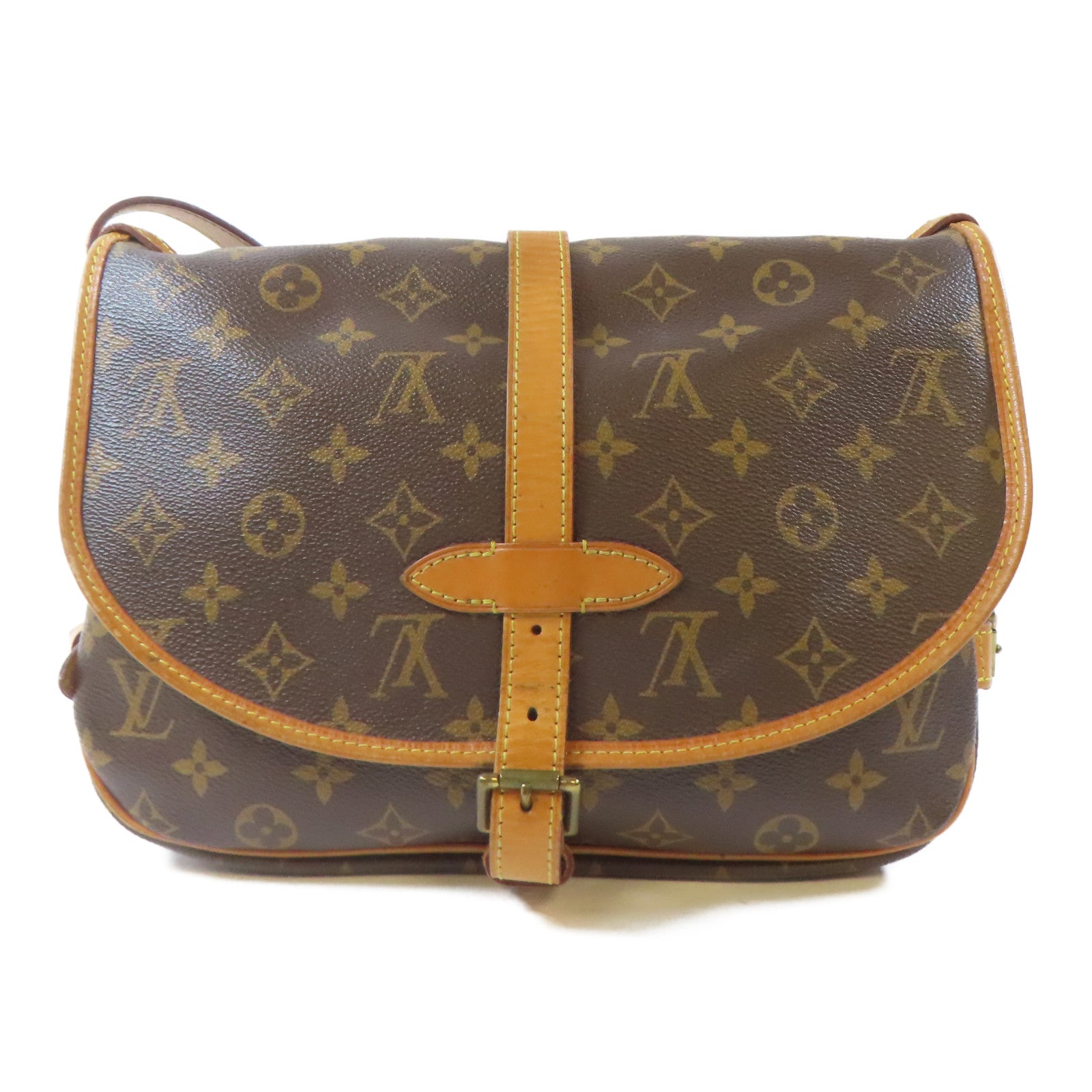 LOUIS VUITTON Monogram Saumur MM金扣肩背袋啡色