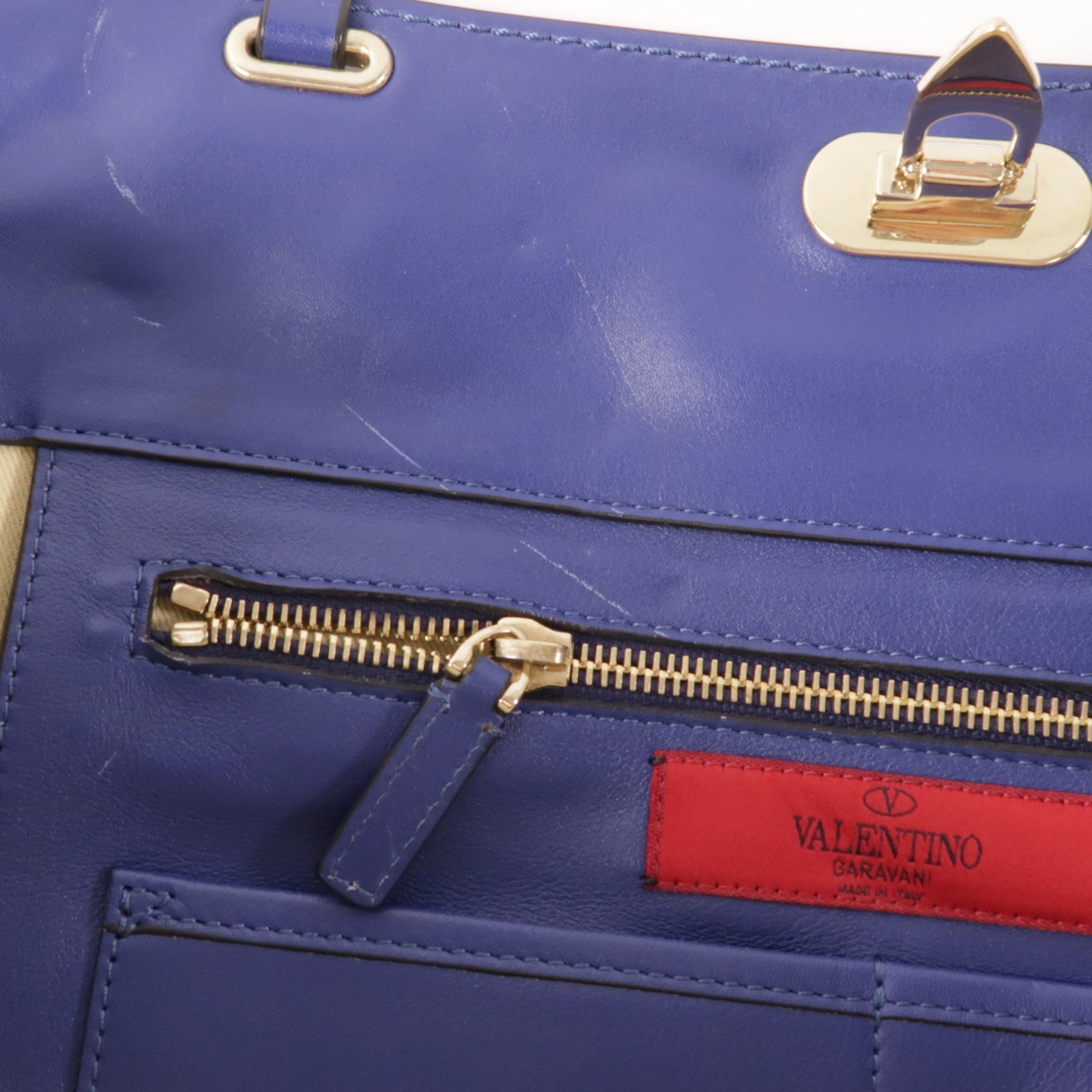 Valentino 牛皮皮革Tote Bag金扣肩背袋