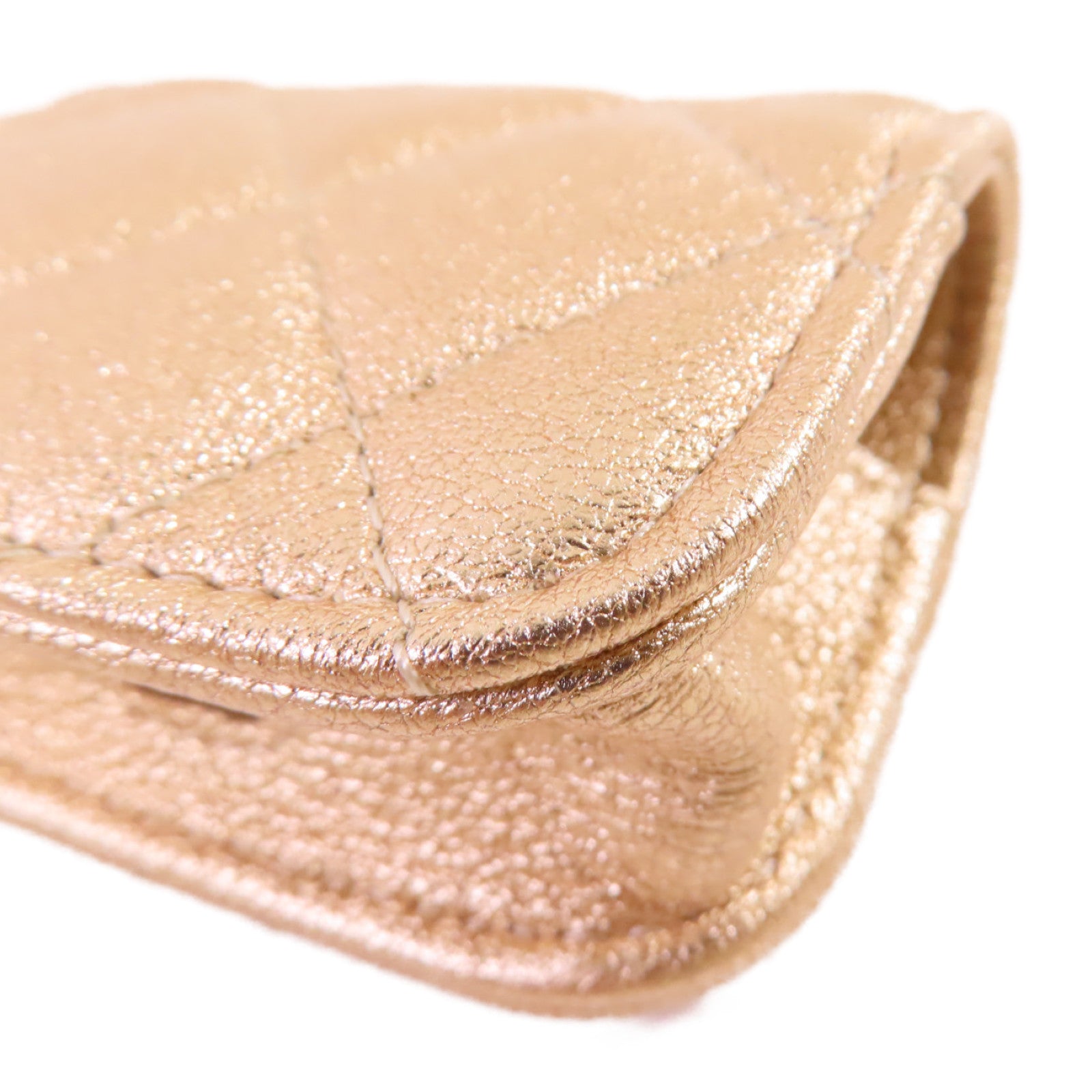 CHANEL 菱格羊皮皮革Coin Pouch and Airpods Case金扣零錢包/耳機套金色