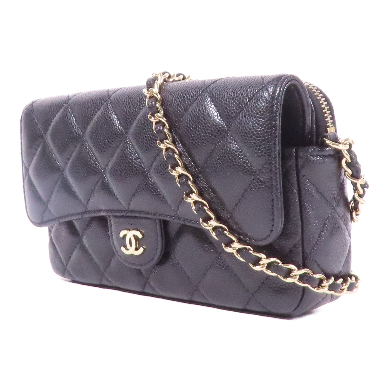 CHANEL 牛皮皮革Chain Shoulder金扣鏈帶肩背袋