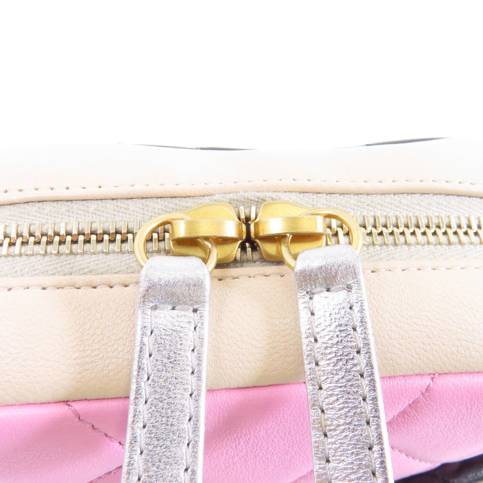 CHANEL 菱格牛皮皮革Shoulder Bag金扣鏈帶肩背袋粉紅色/黑色/米色