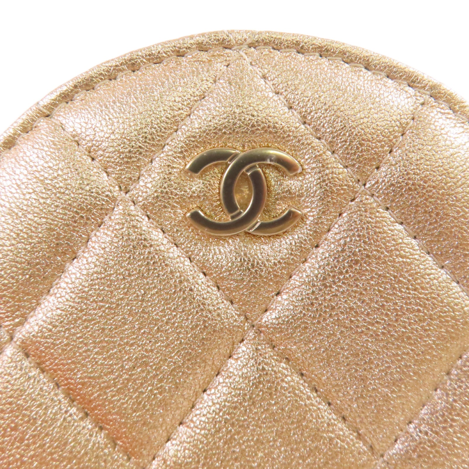 CHANEL 菱格羊皮皮革Coin Pouch and Airpods Case金扣零錢包/耳機套金色