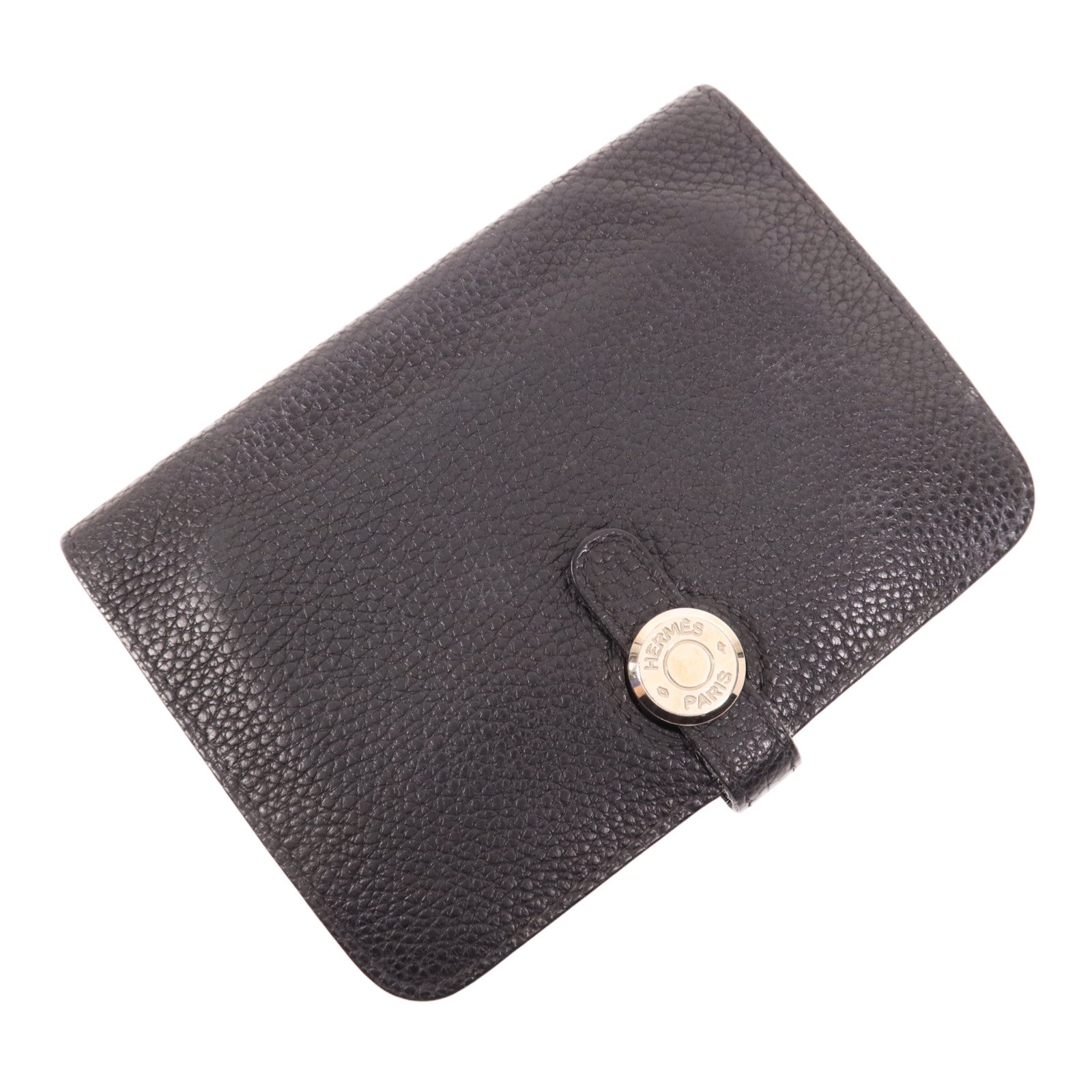 HERMES Togo皮革Dogon Compact銀扣錢包Noir