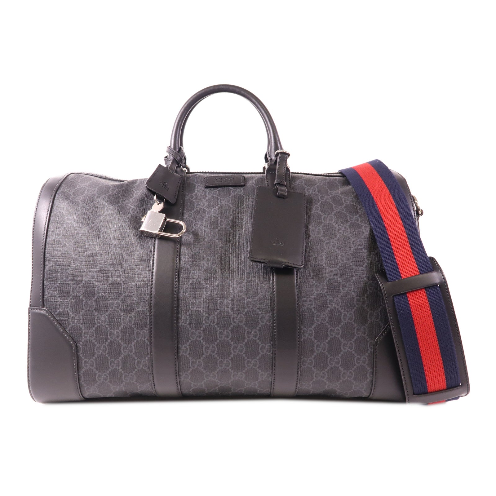 GUCCI 塗層帆布/皮革Carry-On Duffle銀扣手挽肩背兩用袋