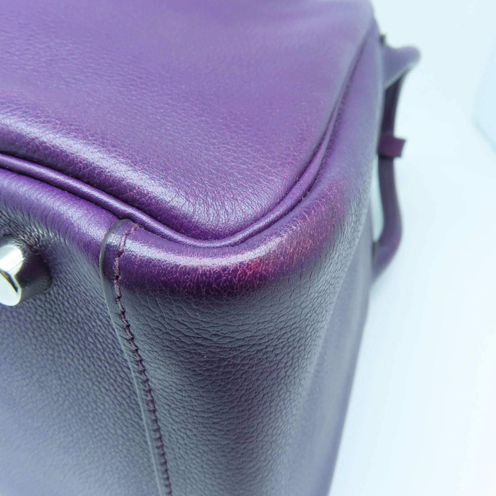 HERMES Evercolor Leather Lindy 30 Silver Buckle Handle Shoulder Backpack Alligator Purple