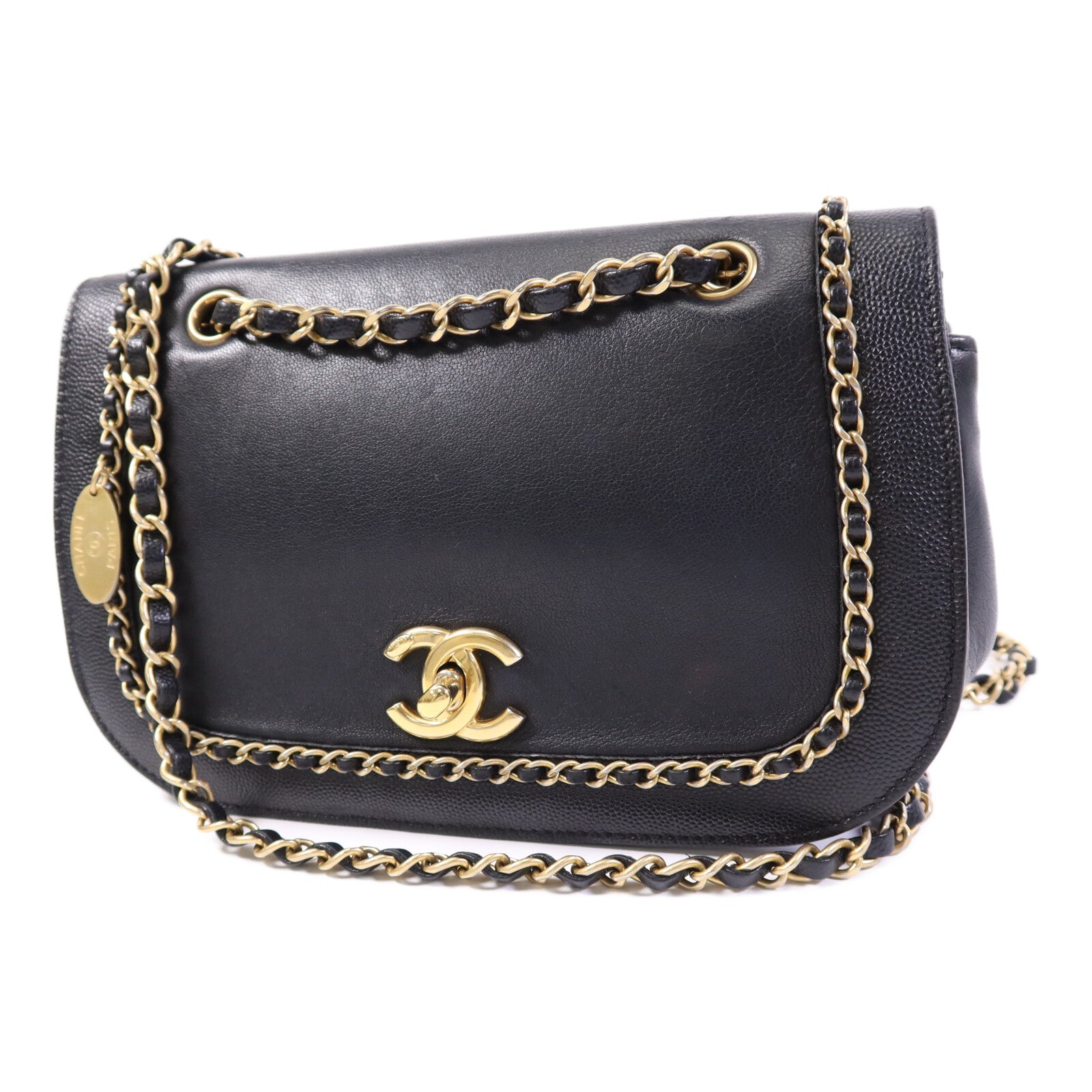 CHANEL 牛皮皮革Chain Shoulder Bag金扣鏈帶肩背袋
