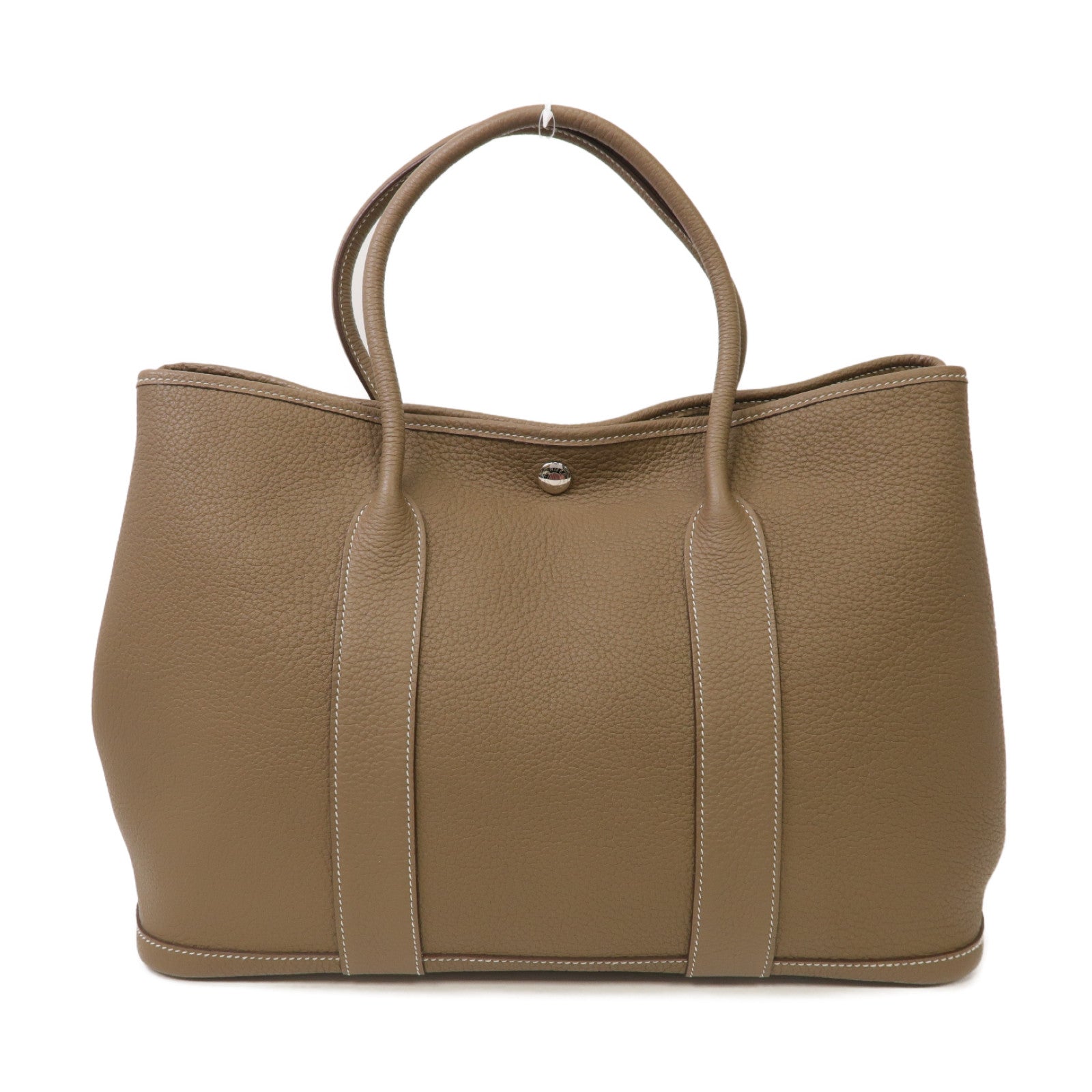 HERMES Negonda皮革Garden Party PM銀扣手挽袋Etoupe米灰色