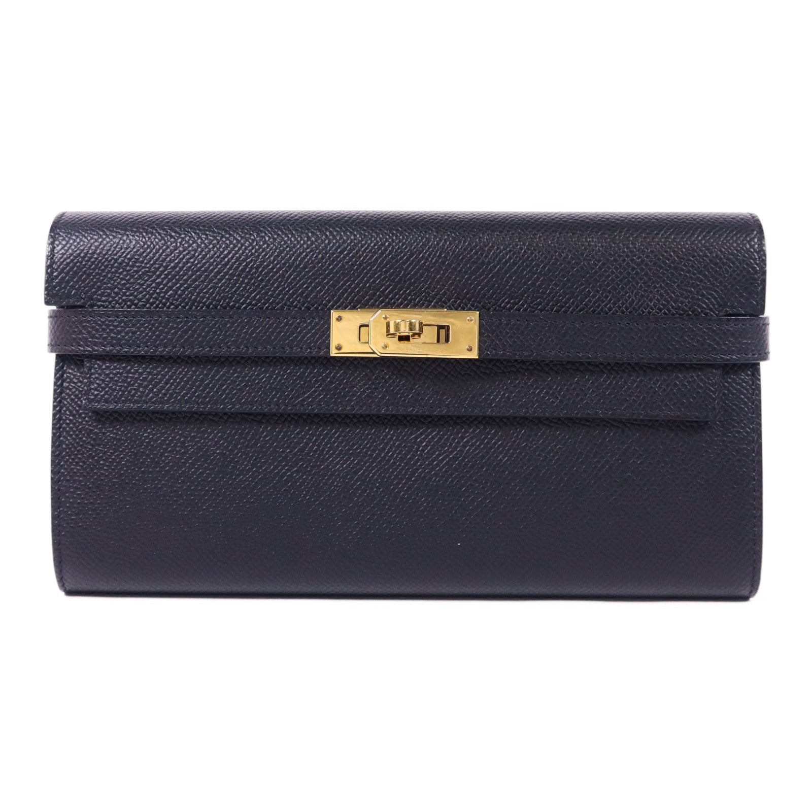 HERMES Epsom皮革Kelly Wallet金扣長錢包Noir