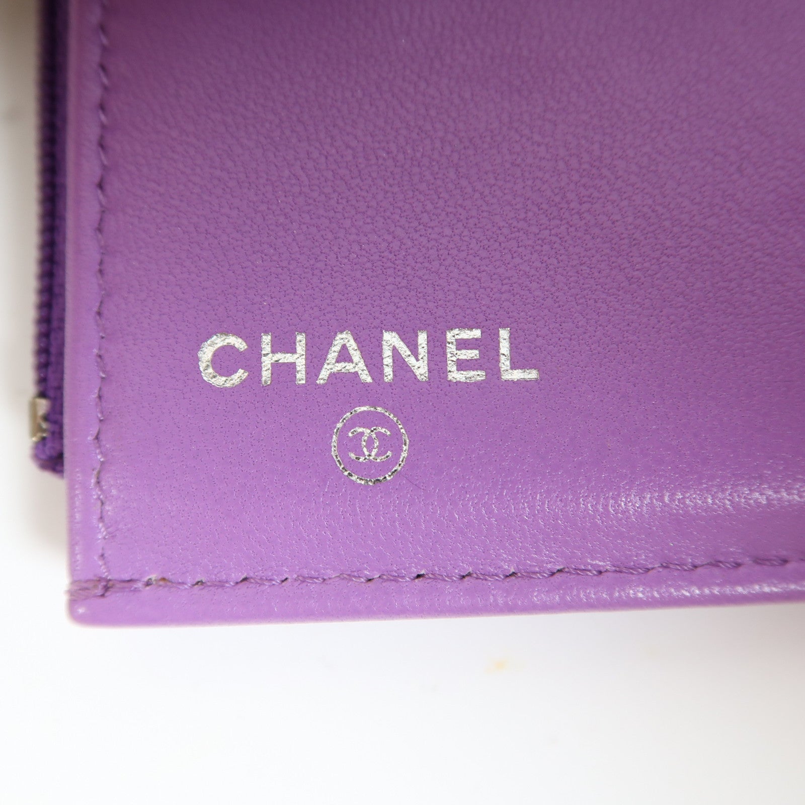 CHANEL 菱格羊皮皮革Wallet銀扣錢包紫色