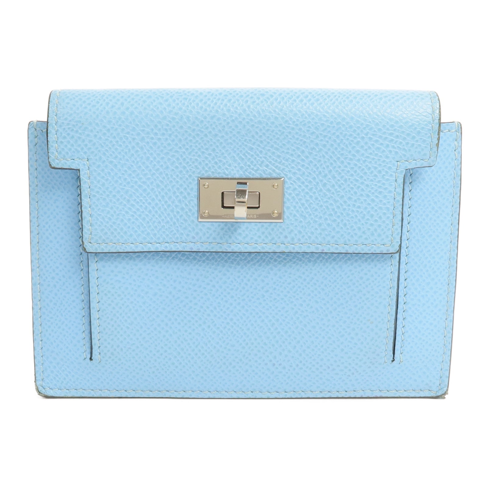 HERMES Epsom皮革Kelly Pocket Compact Wallet錢包Celeste