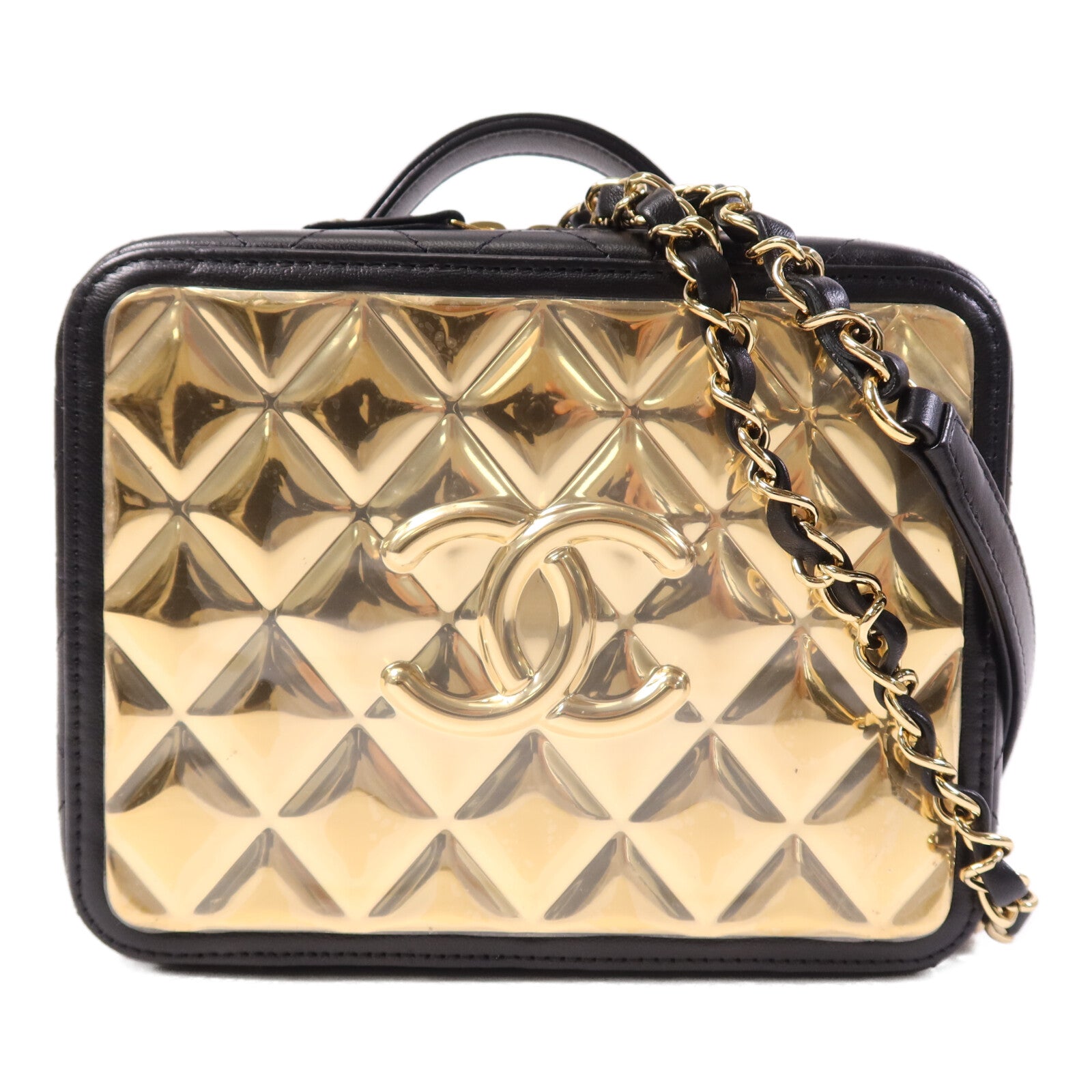 CHANEL 羊皮皮革Vanity Case金扣鏈帶手挽肩背兩用袋