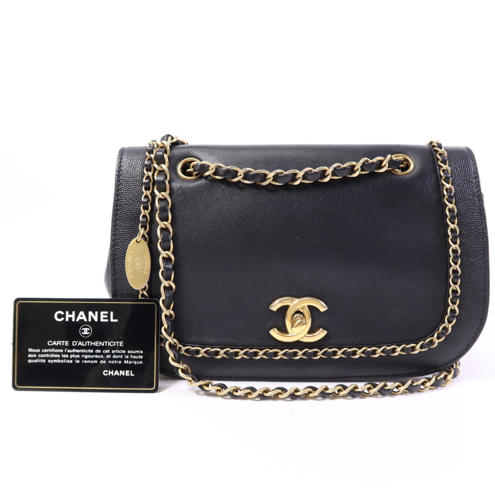 CHANEL 牛皮皮革Chain Shoulder Bag金扣鏈帶肩背袋