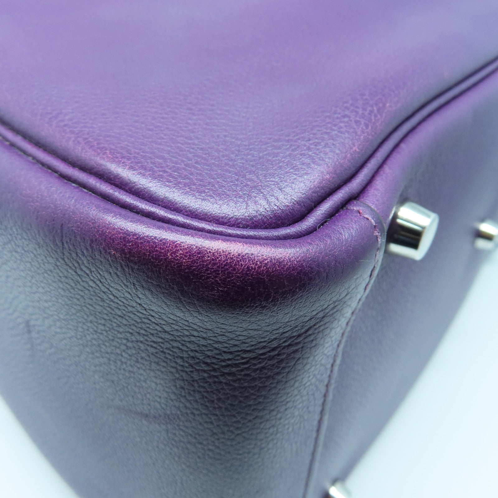 HERMES Evercolor Leather Lindy 30 Silver Buckle Handle Shoulder Backpack Alligator Purple