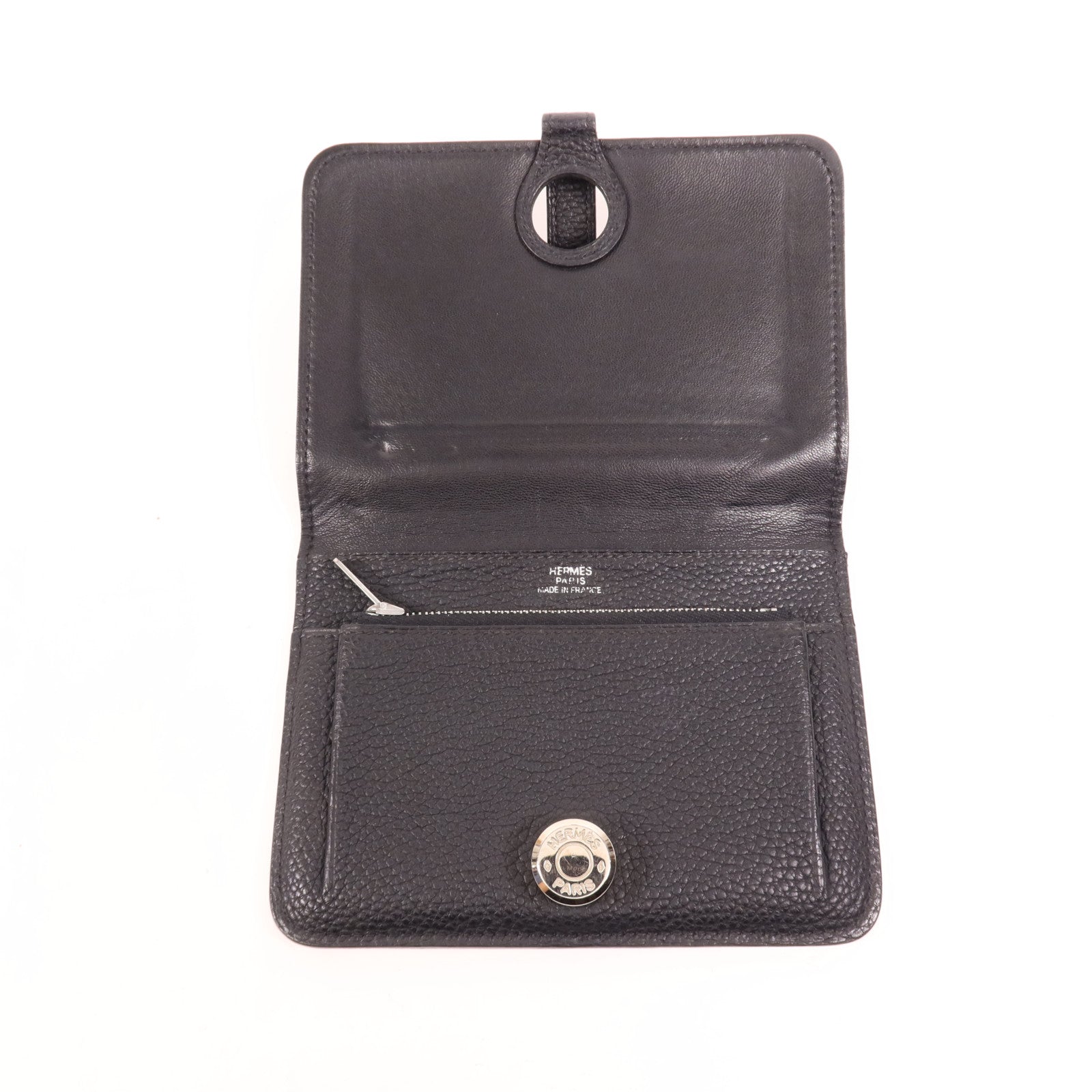 HERMES Togo皮革Dogon Compact銀扣錢包Noir