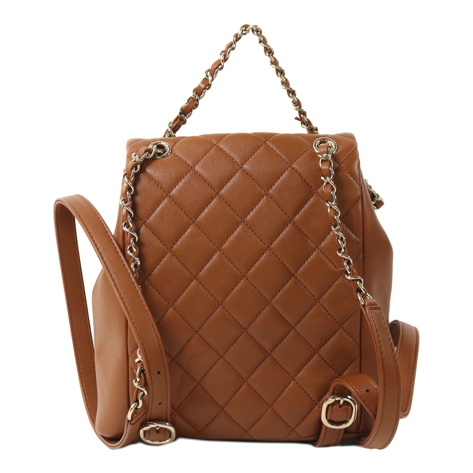CHANEL 牛皮皮革Backpack金扣鏈帶背包