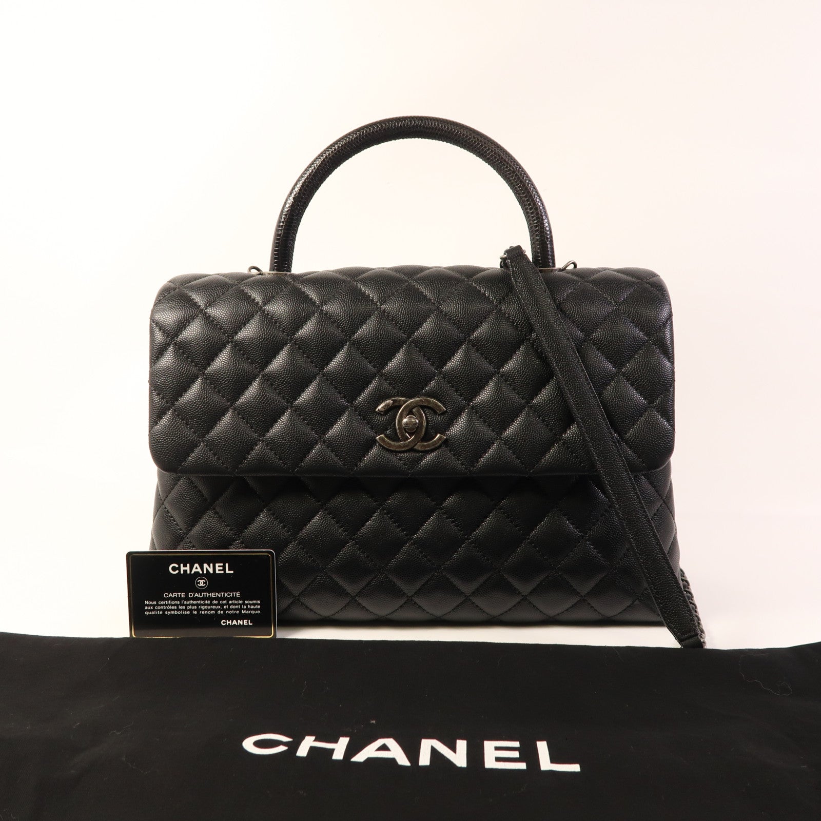 CHANEL 蜥蝪皮革/牛皮皮革Coco Handle手挽肩背兩用袋