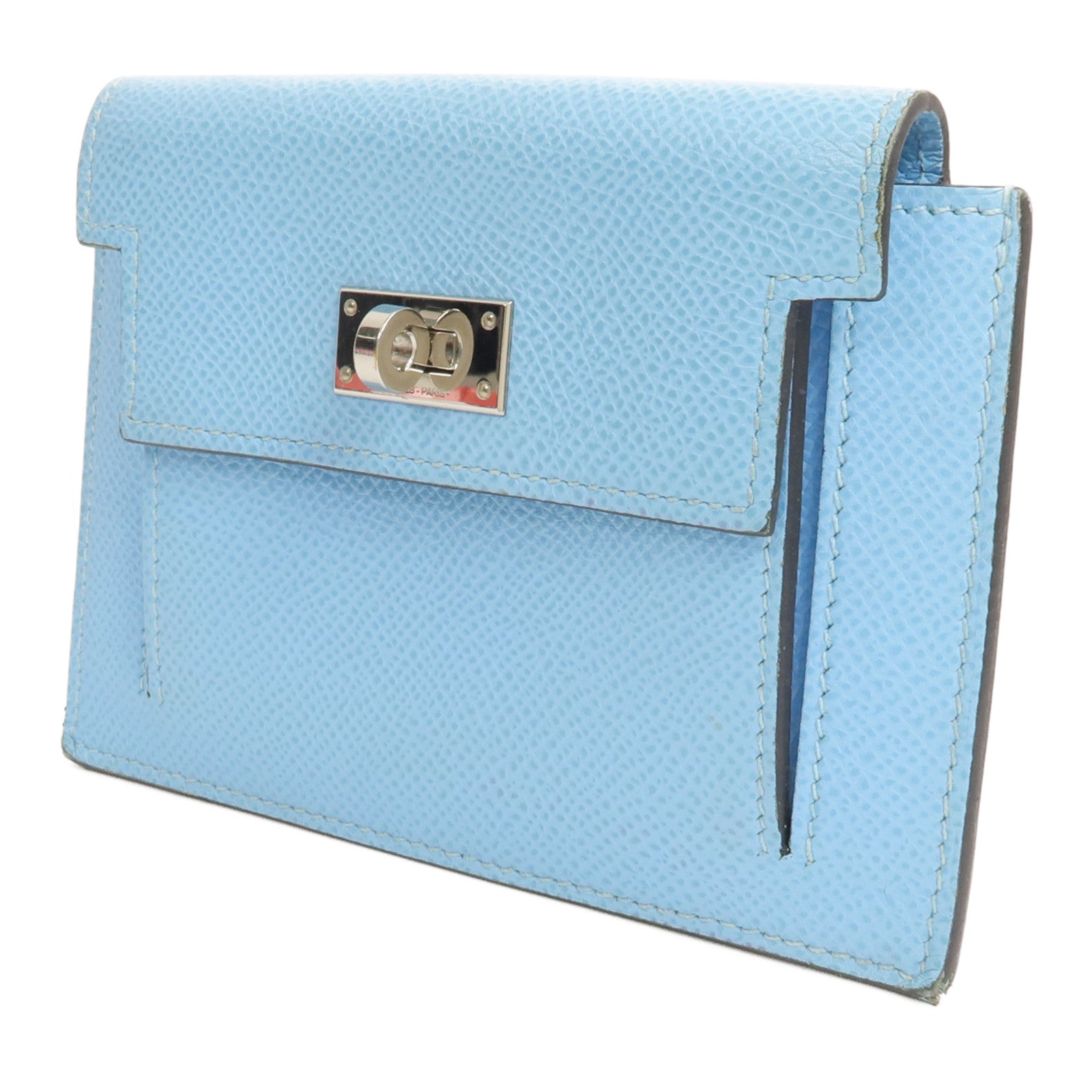HERMES Epsom皮革Kelly Pocket Compact Wallet錢包Celeste