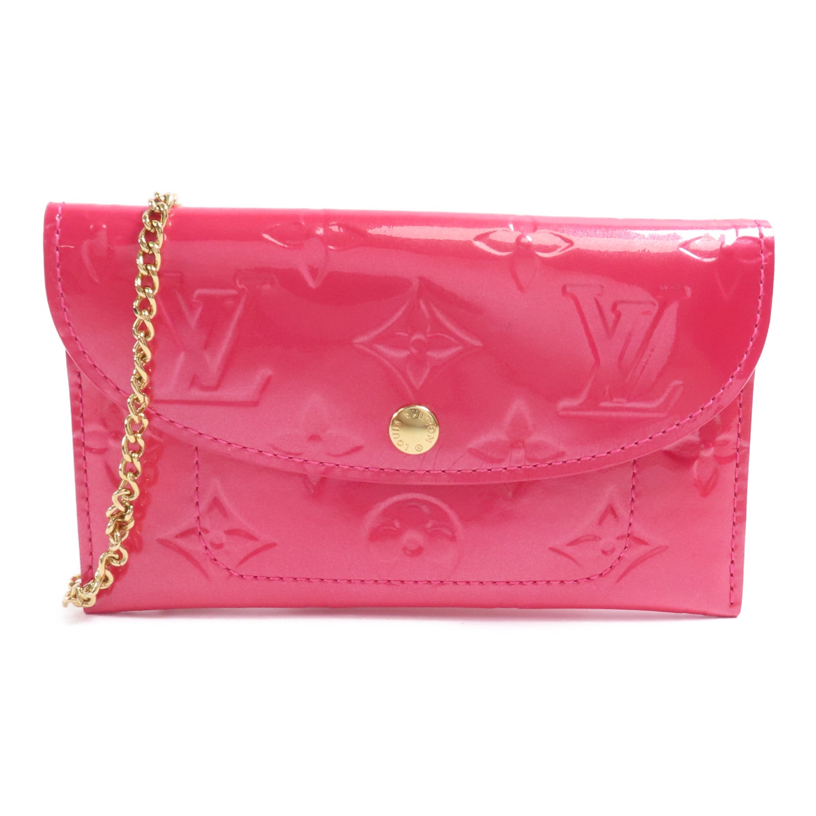 LOUIS VUITTON Vernis Card Case金扣卡片套粉紅色