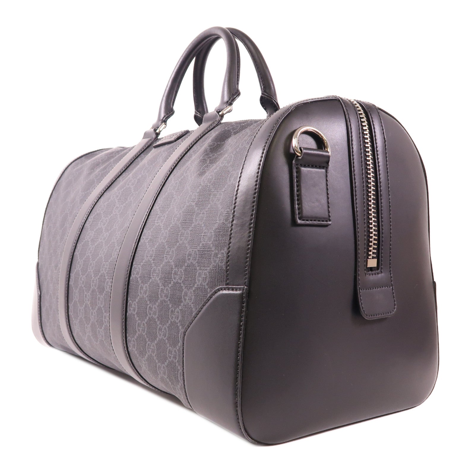 GUCCI 塗層帆布/皮革Carry-On Duffle銀扣手挽肩背兩用袋