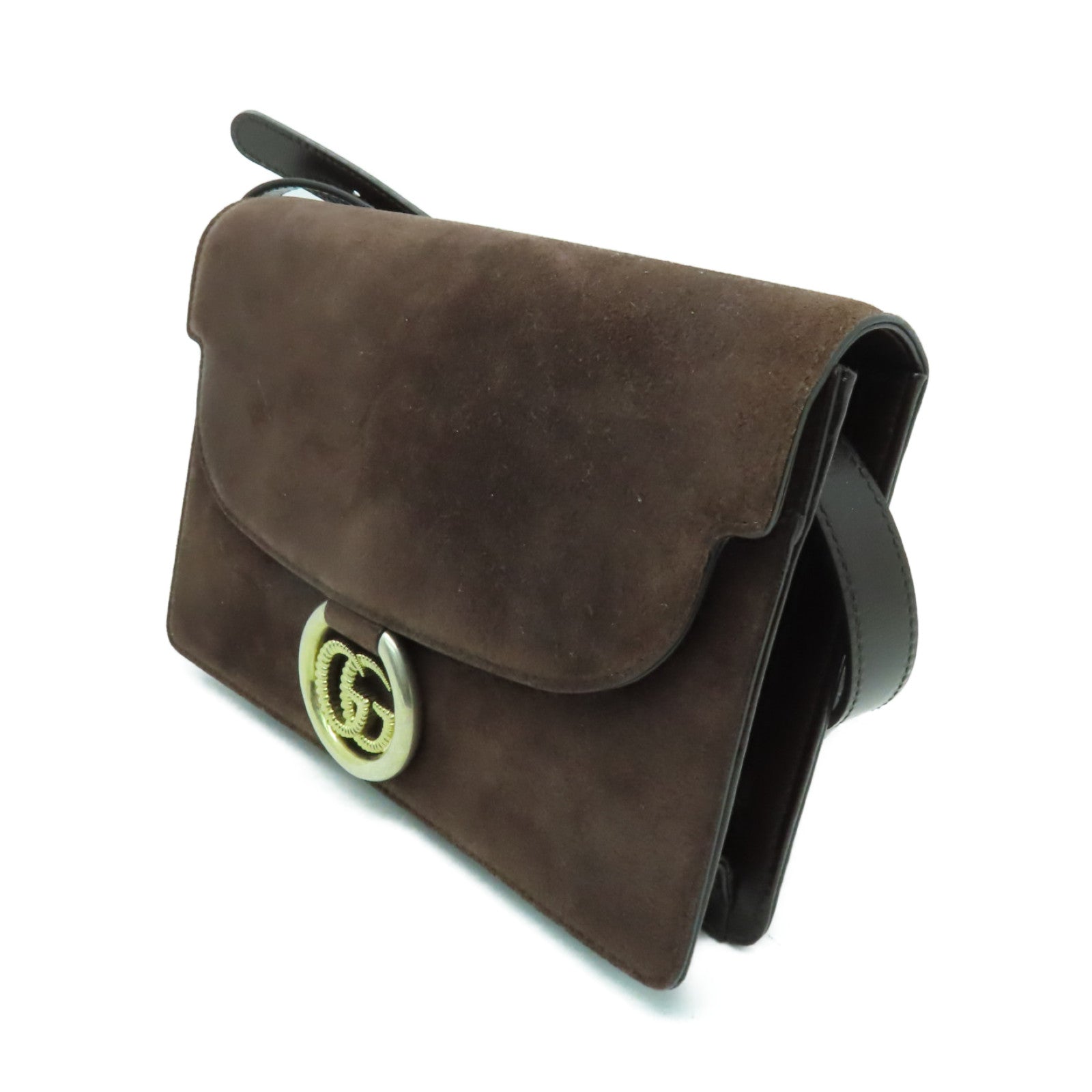 GUCCI 【激減優惠】麂皮皮革Shoulder Bag金扣肩背袋啡色