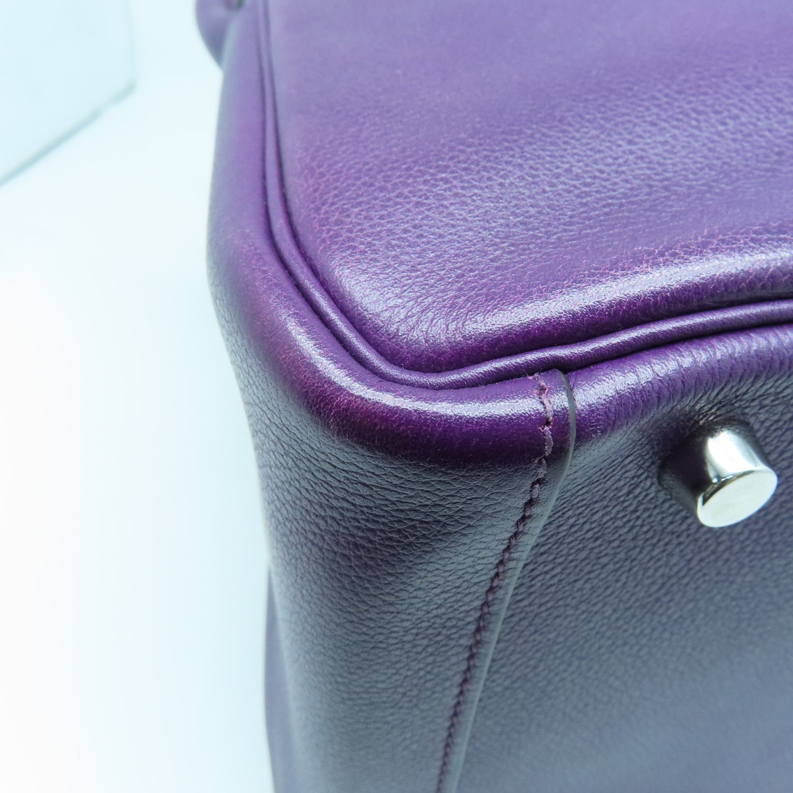 HERMES Evercolor Leather Lindy 30 Silver Buckle Handle Shoulder Backpack Alligator Purple