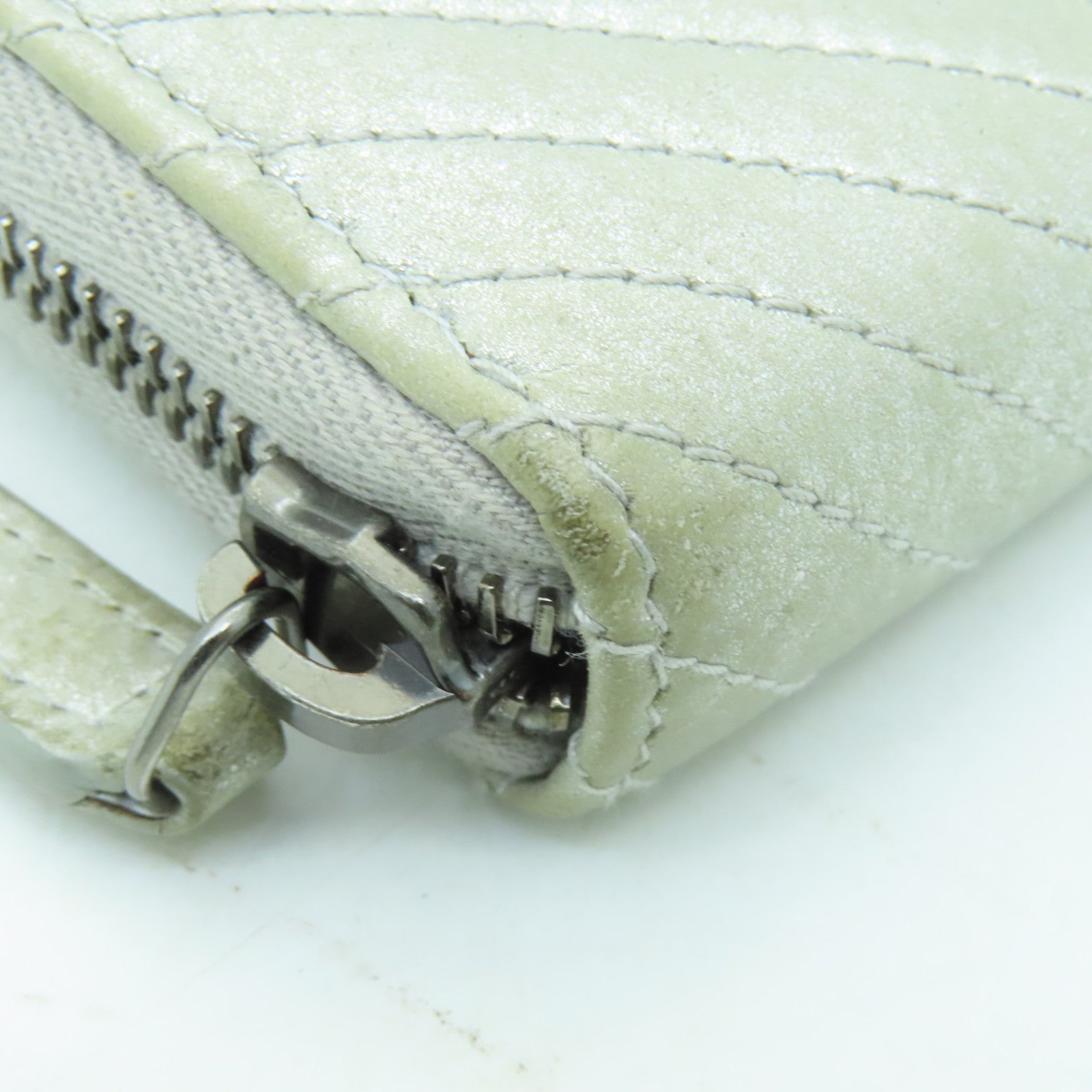 CHANEL 【激減優惠】斜紋羊皮皮革Zipped Long Wallet銀扣長錢包銀色