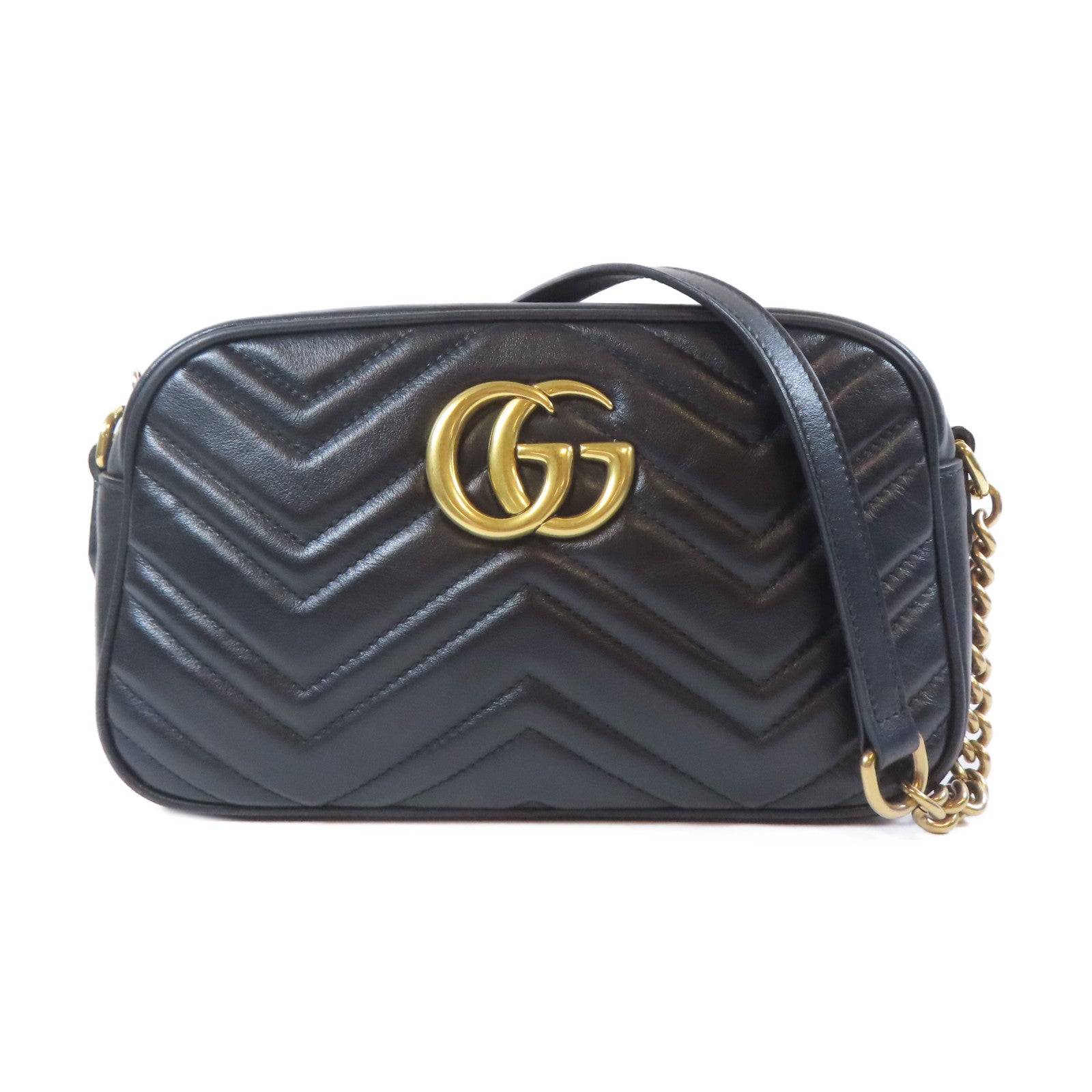 GUCCI 牛皮皮革GG Marmont金扣肩背袋黑色