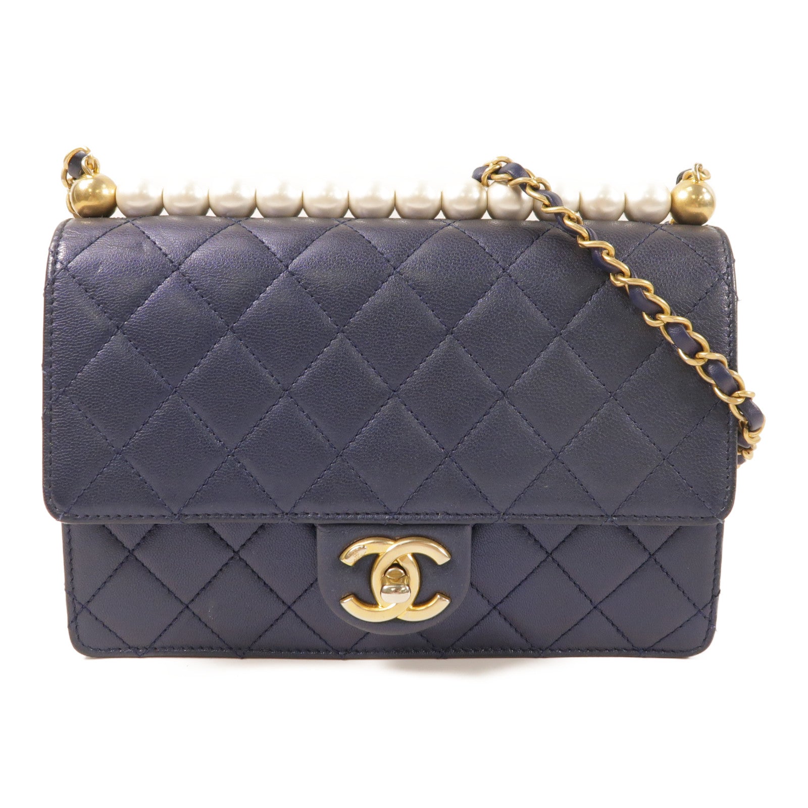 CHANEL 牛皮皮革Chain Shoulder金扣鏈帶肩背袋