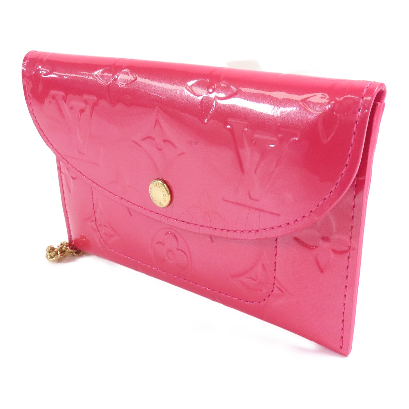 LOUIS VUITTON Vernis Card Case金扣卡片套粉紅色