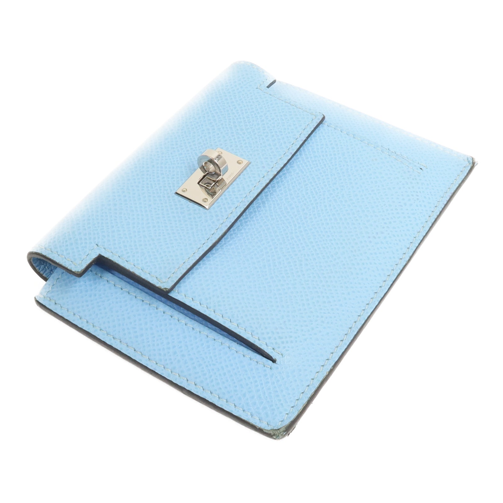 HERMES Epsom皮革Kelly Pocket Compact Wallet錢包Celeste