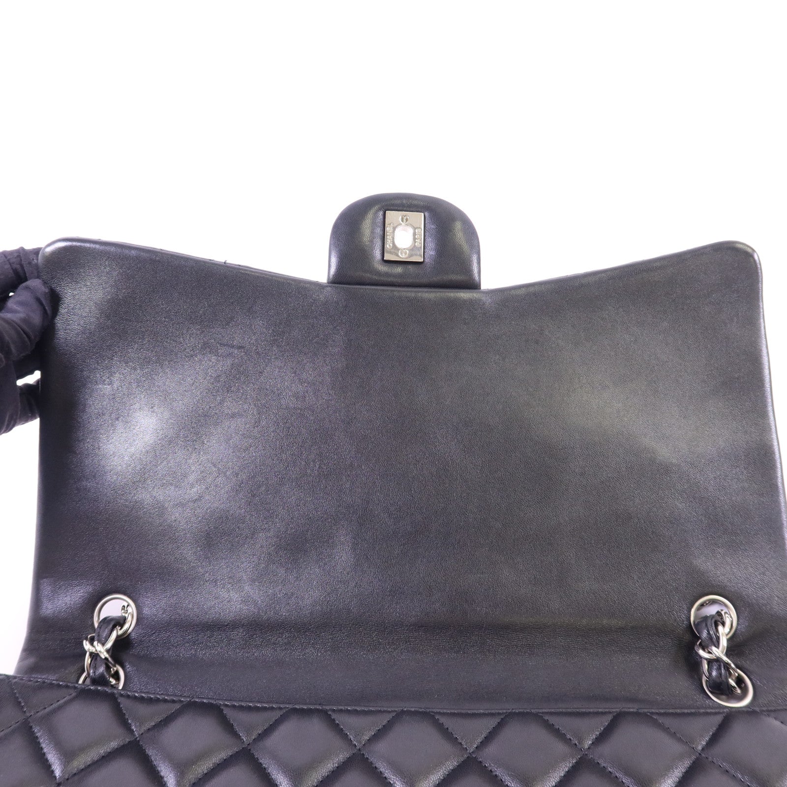 CHANEL 羊皮皮革Maxi Classic銀扣鏈帶肩背袋