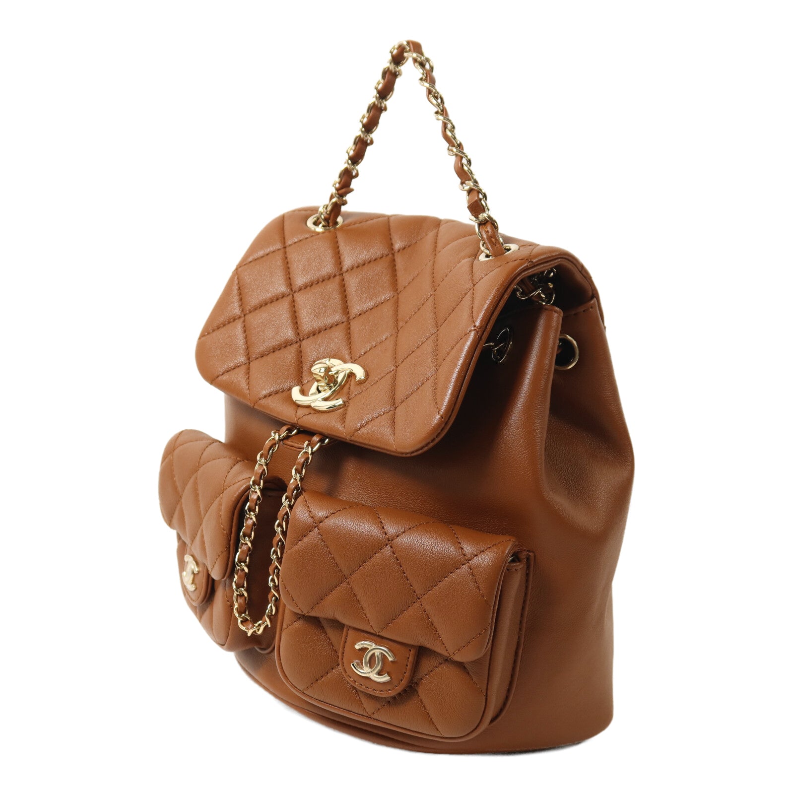 CHANEL 牛皮皮革Backpack金扣鏈帶背包