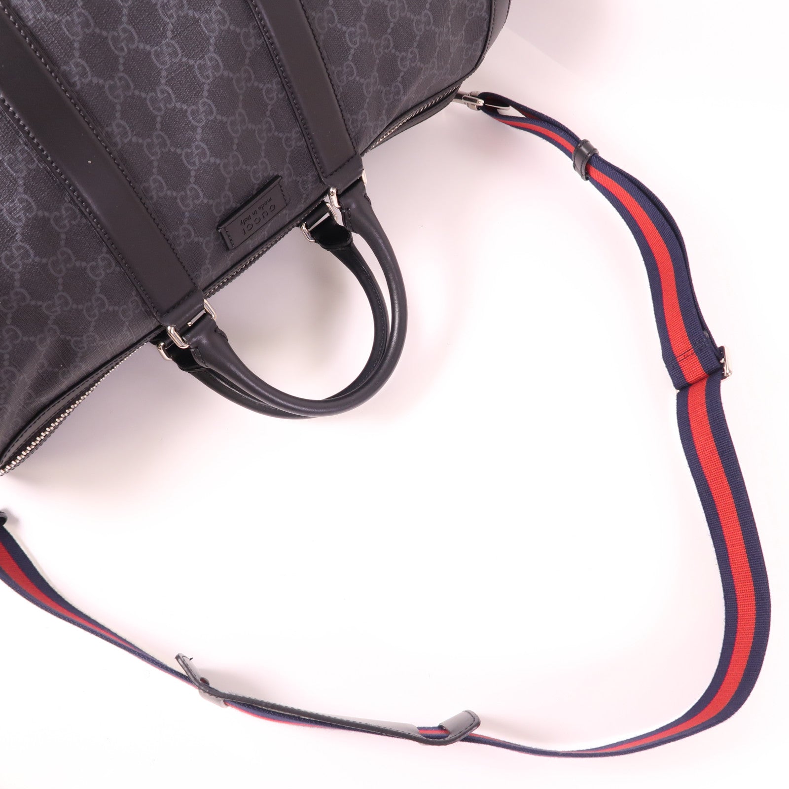 GUCCI 塗層帆布/皮革Carry-On Duffle銀扣手挽肩背兩用袋