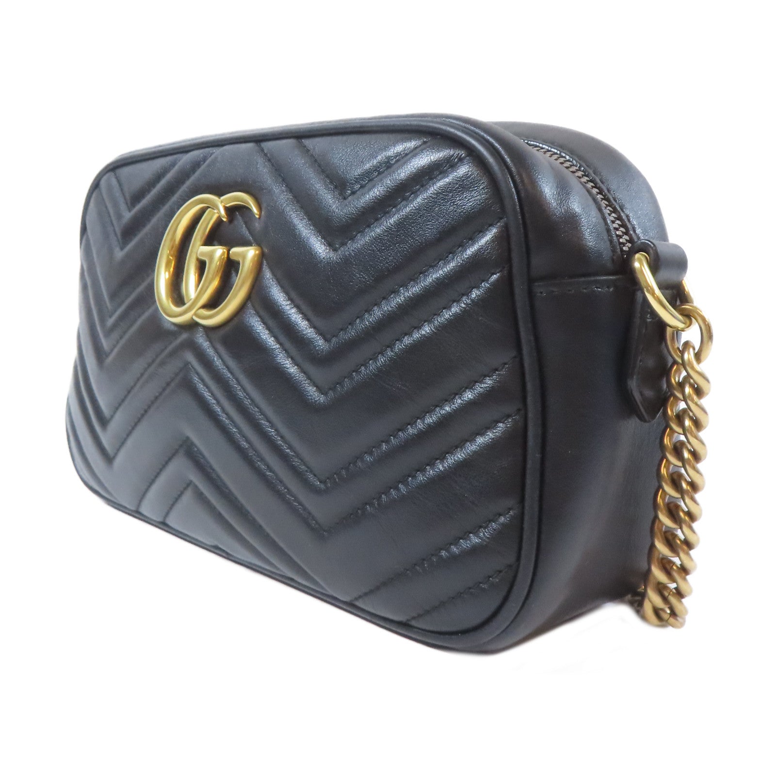 GUCCI 牛皮皮革GG Marmont金扣肩背袋黑色