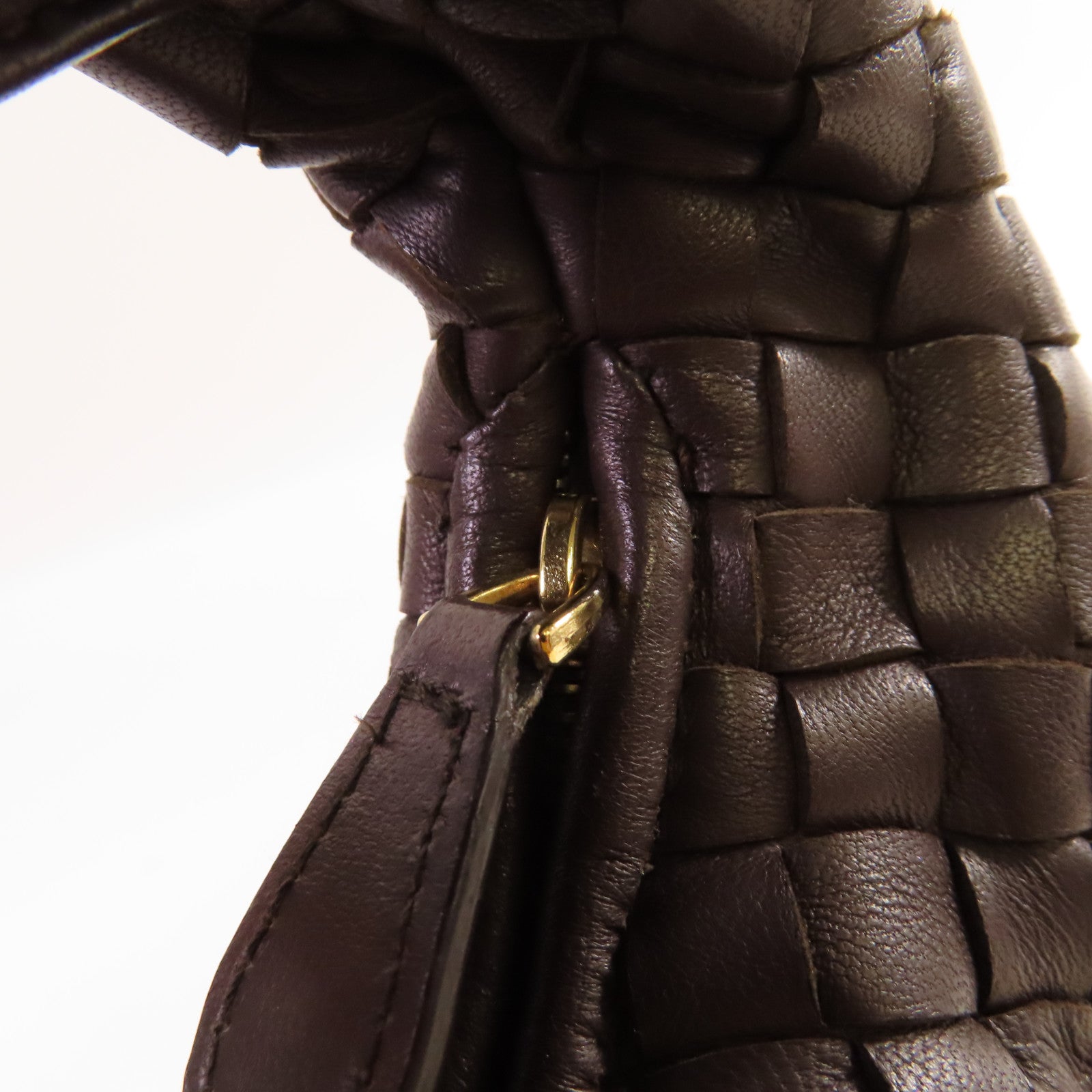BOTTEGA VENETA 織紋皮革Handbag金扣手挽袋啡色