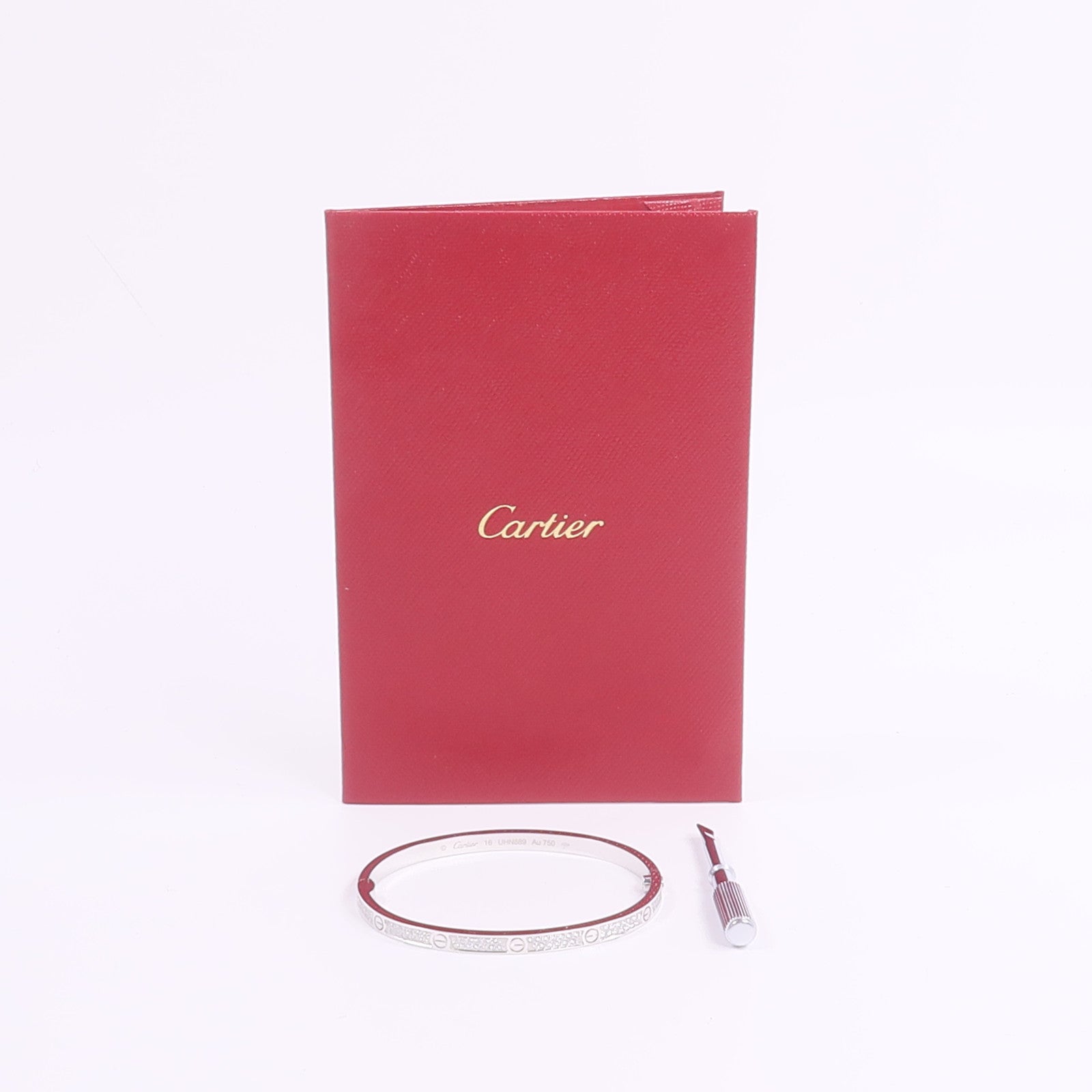 CARTIER 18K白金Love Bangle SM Paved鑽石手鐲