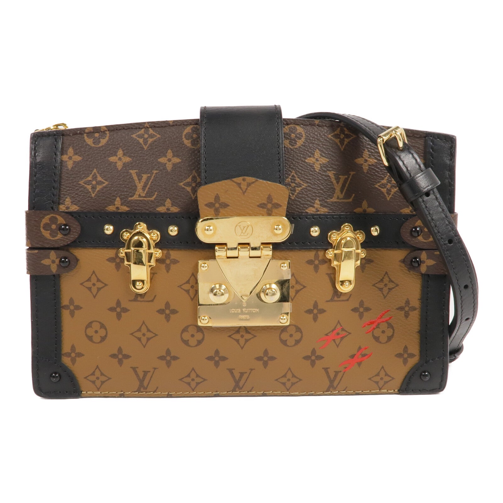 LOUIS VUITTON Monogram Reverse Trunk Clutch金扣肩背袋棕色