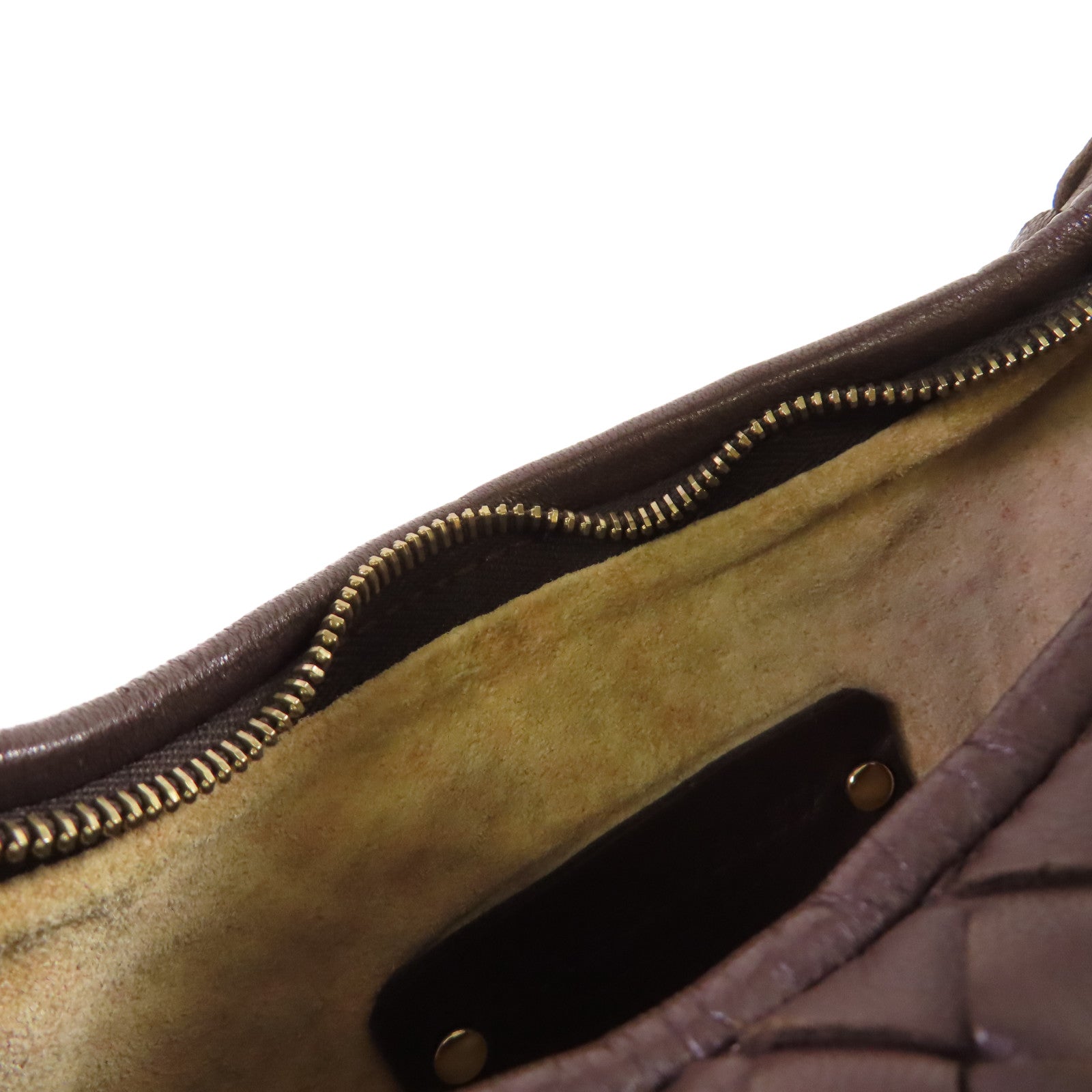 BOTTEGA VENETA 織紋皮革Handbag金扣手挽袋啡色