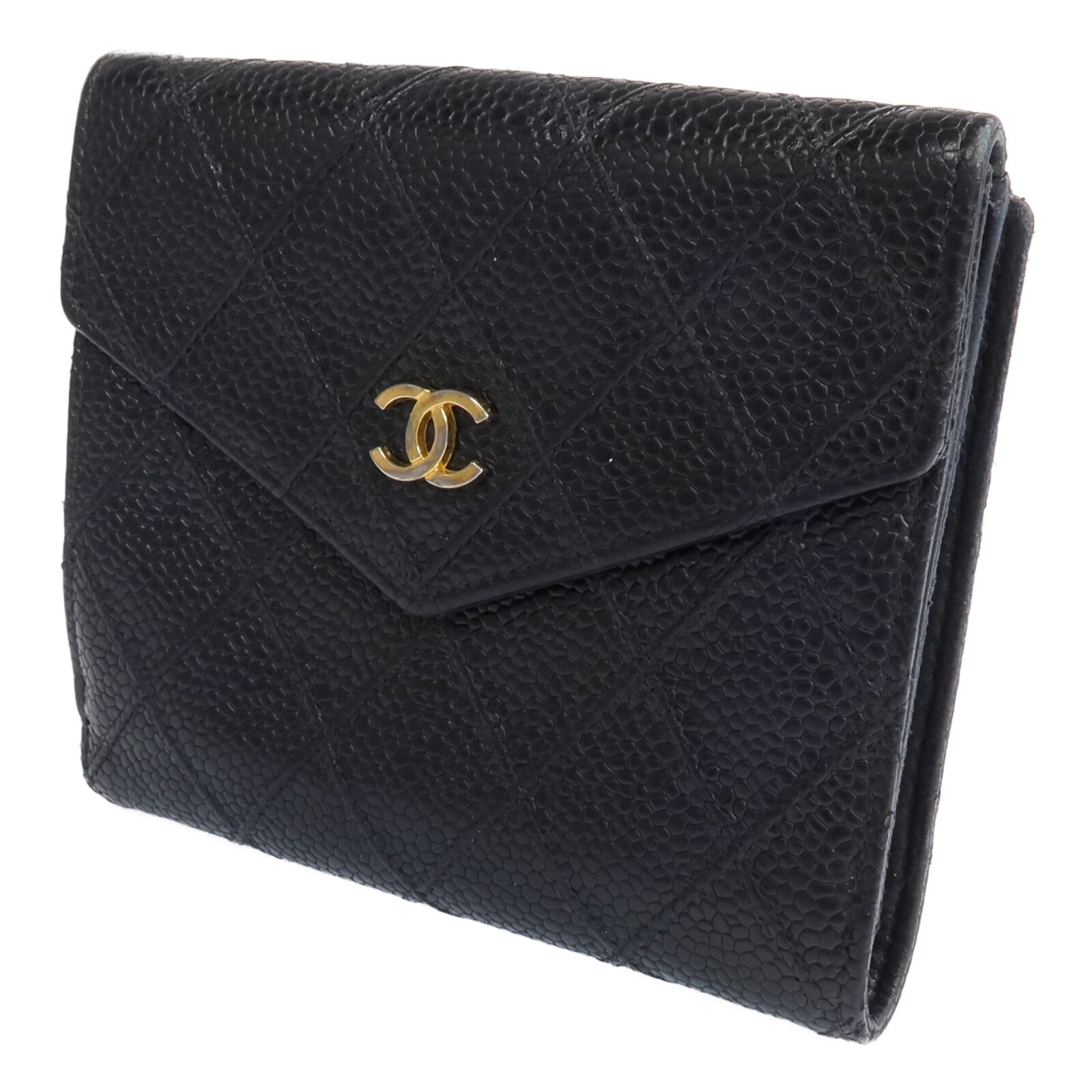 CHANEL 牛皮皮革Fold Wallet金扣錢包