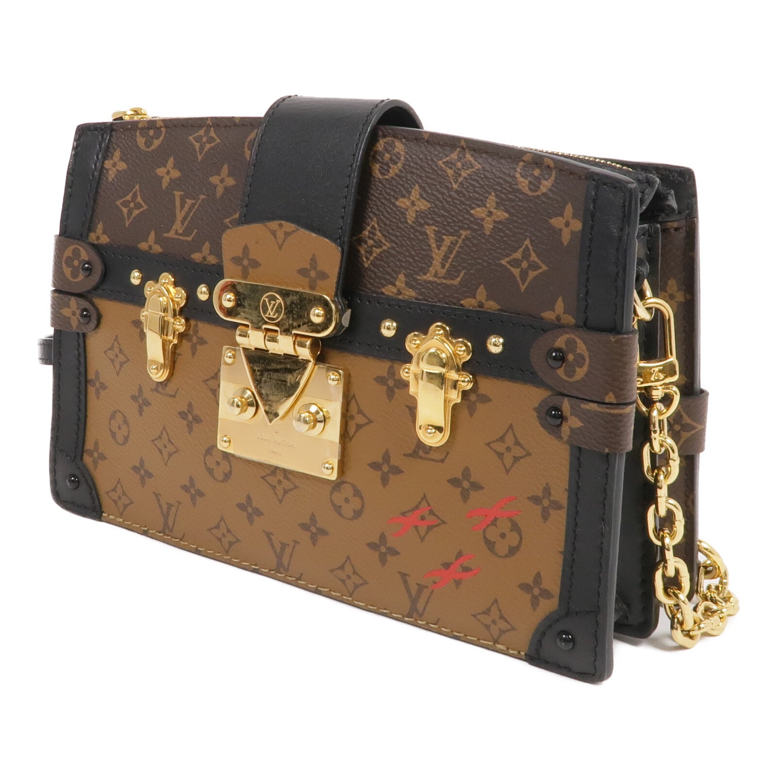 LOUIS VUITTON Monogram Reverse Trunk Clutch金扣肩背袋棕色