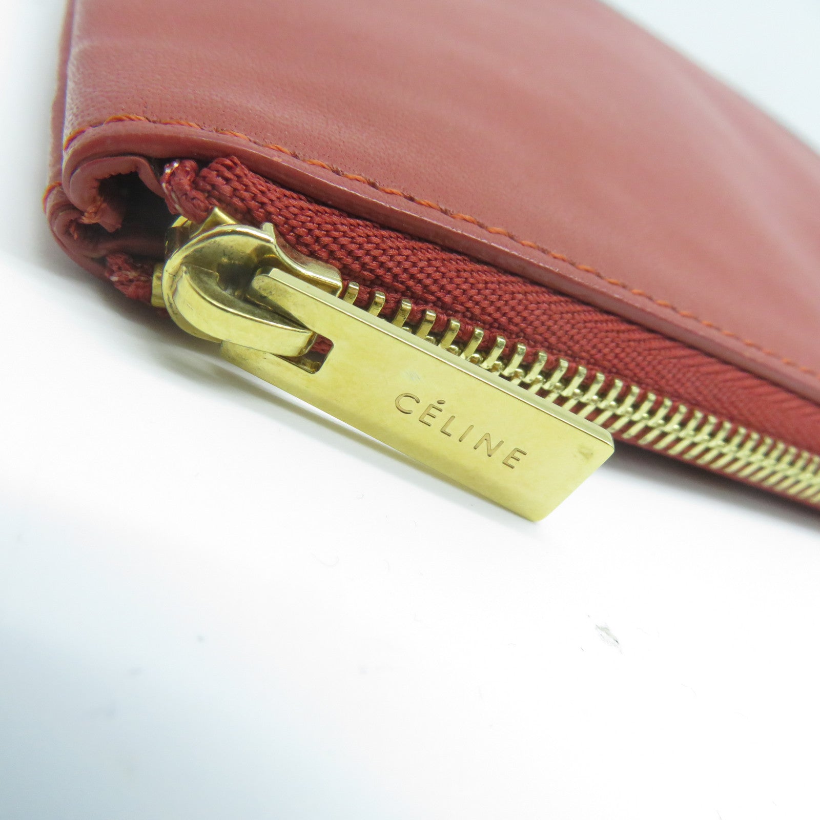 CELINE 牛皮皮革Clutch金扣手拿包紅色/啡色