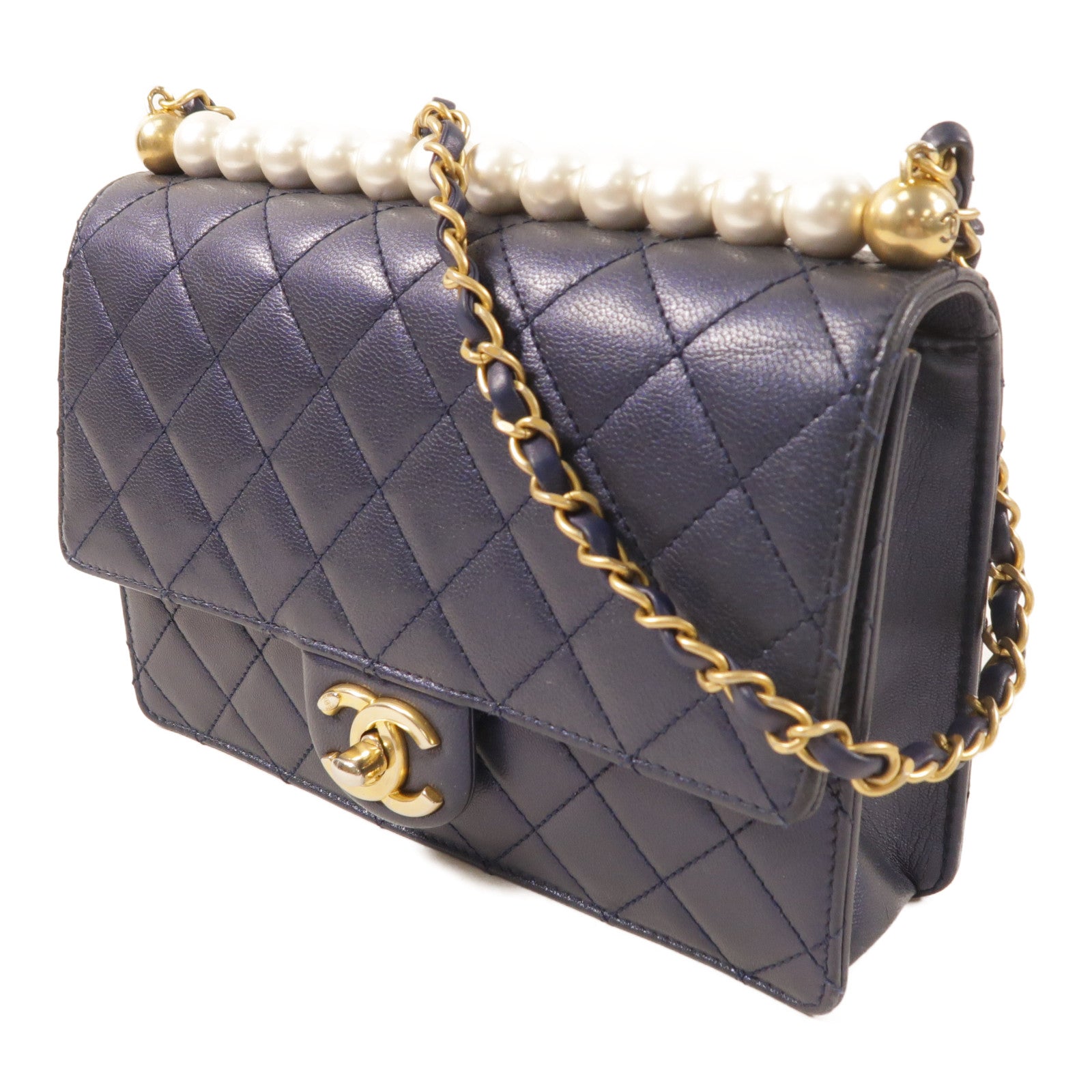 CHANEL 牛皮皮革Chain Shoulder金扣鏈帶肩背袋