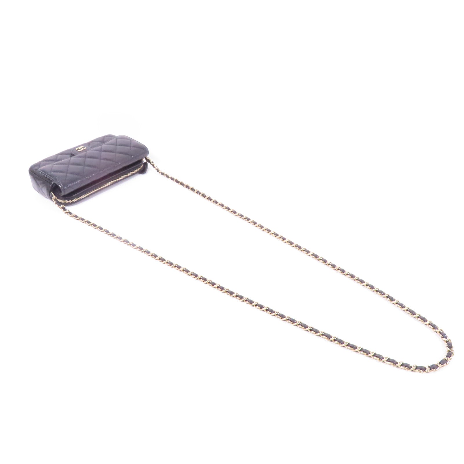 CHANEL 牛皮皮革Chain Shoulder金扣鏈帶肩背袋