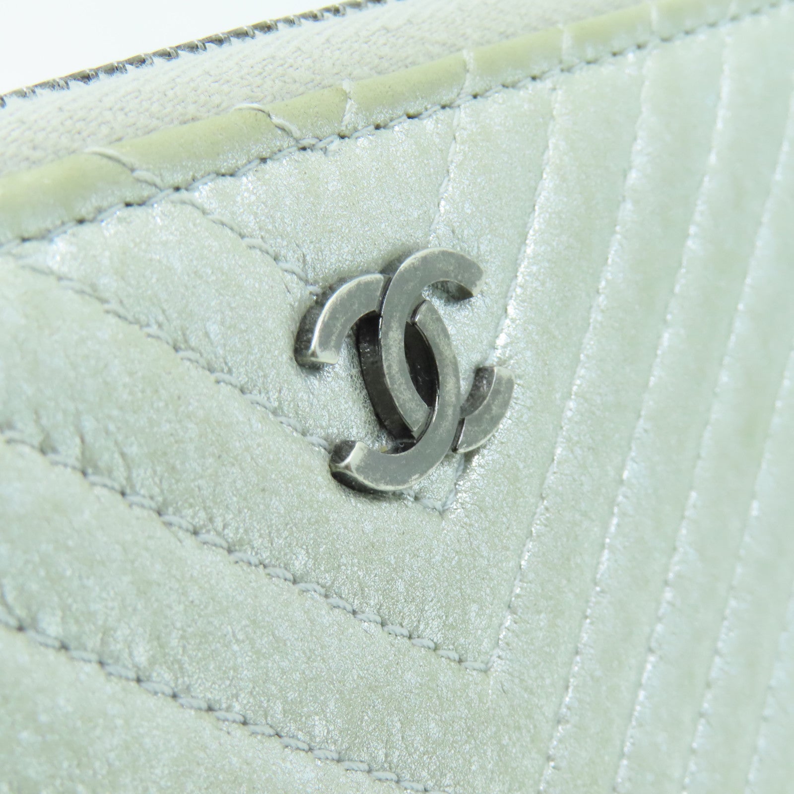 CHANEL 【激減優惠】斜紋羊皮皮革Zipped Long Wallet銀扣長錢包銀色