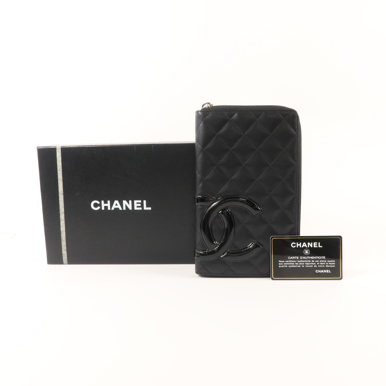 CHANEL 牛皮皮革Cambon Zipper Long Wallet銀扣長錢包