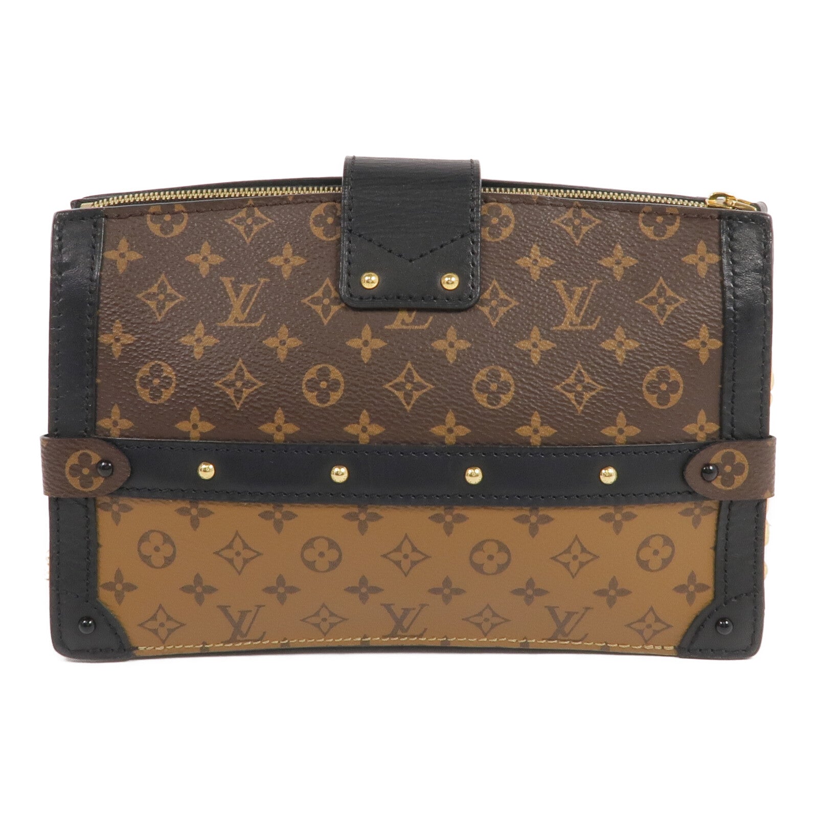 LOUIS VUITTON Monogram Reverse Trunk Clutch金扣肩背袋棕色